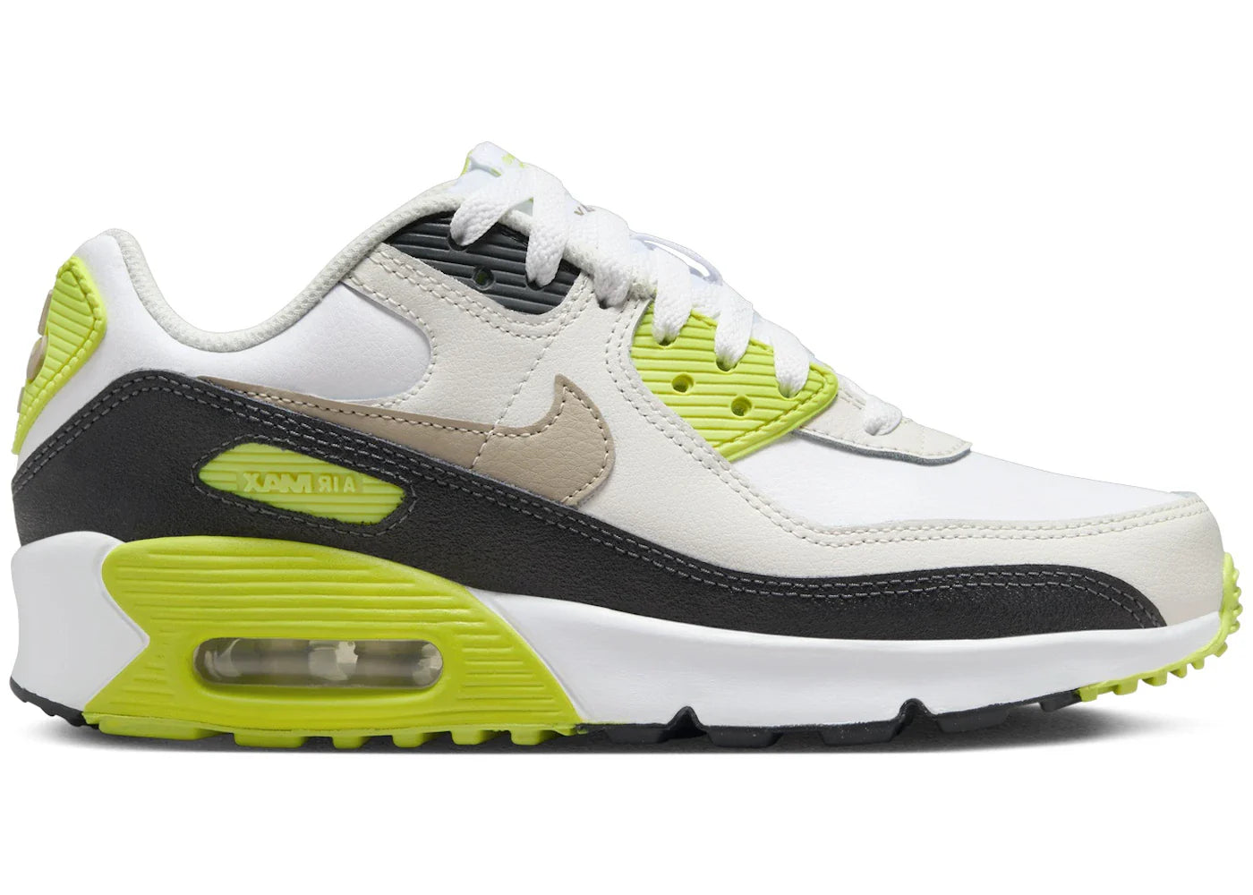 Nike Air Max 90 White Cyber Dark Smoke Grey Khaki (GS)
