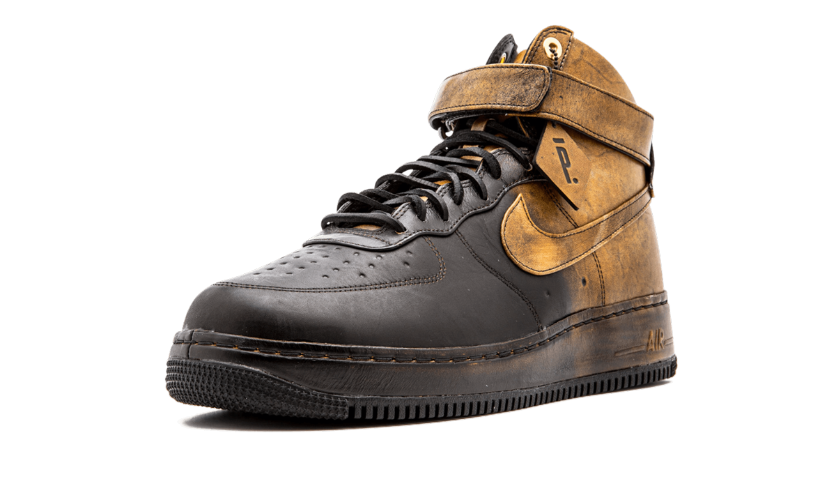 nike air force 1 high pigalle black gold+677129-090+left diagnol single view