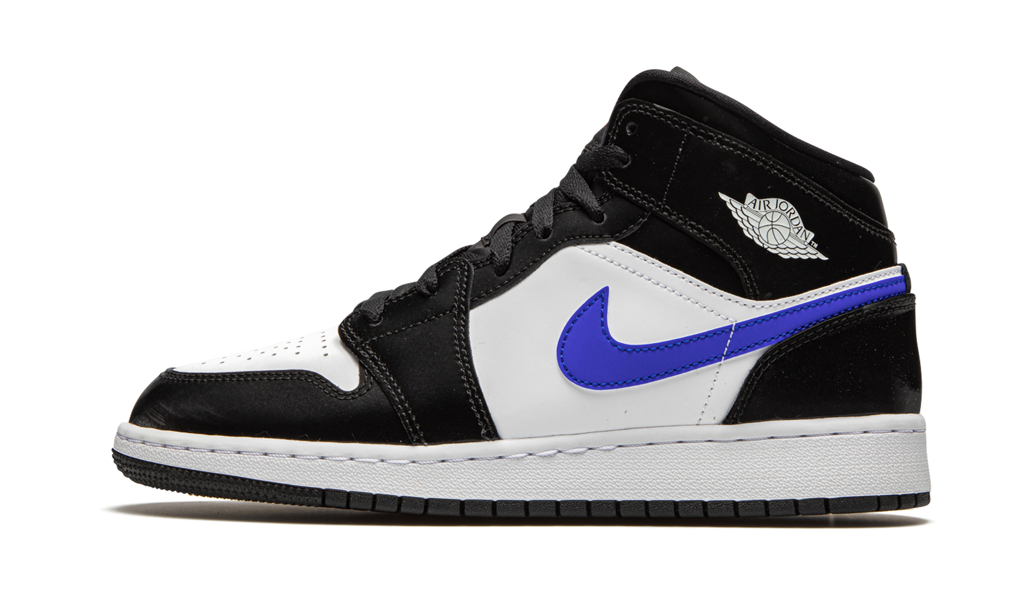 jordan 1 mid black racer blue white gs+554725-084+diagnol right view 1