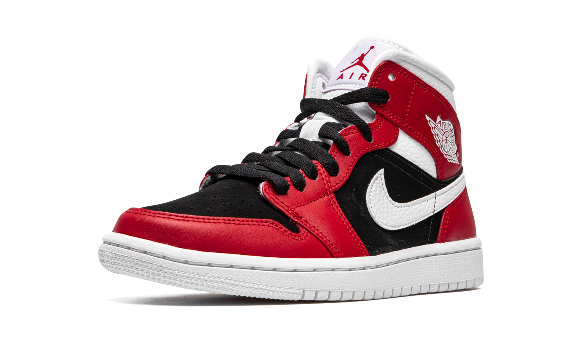 jordan 1 mid gym red black women s+BQ6472-601+left diagnol single view