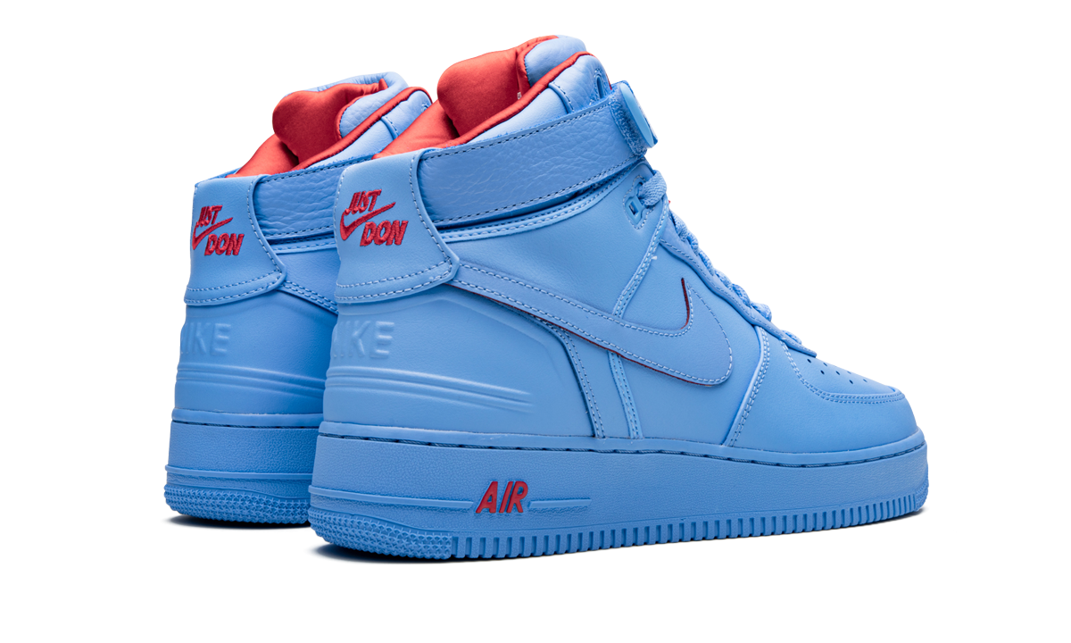 nike air force 1 high just don all star blue+CW3812-400+diagnol right behind view