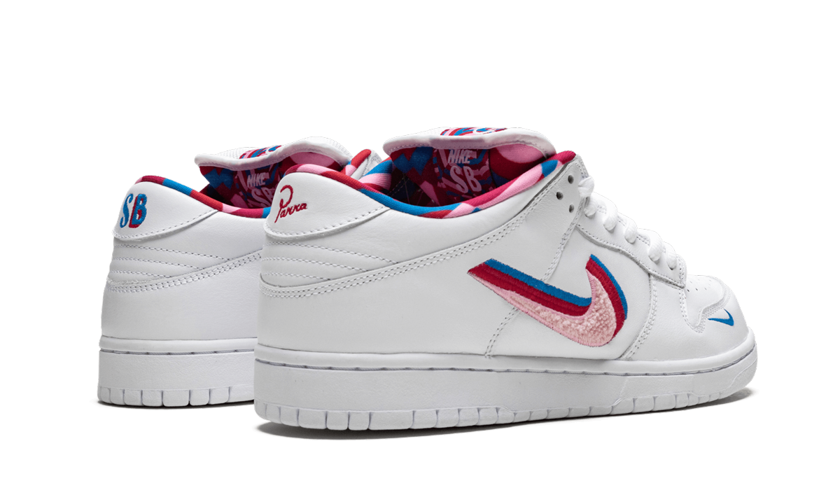 nike sb dunk low parra+CN4504-100+diagnol right behind view