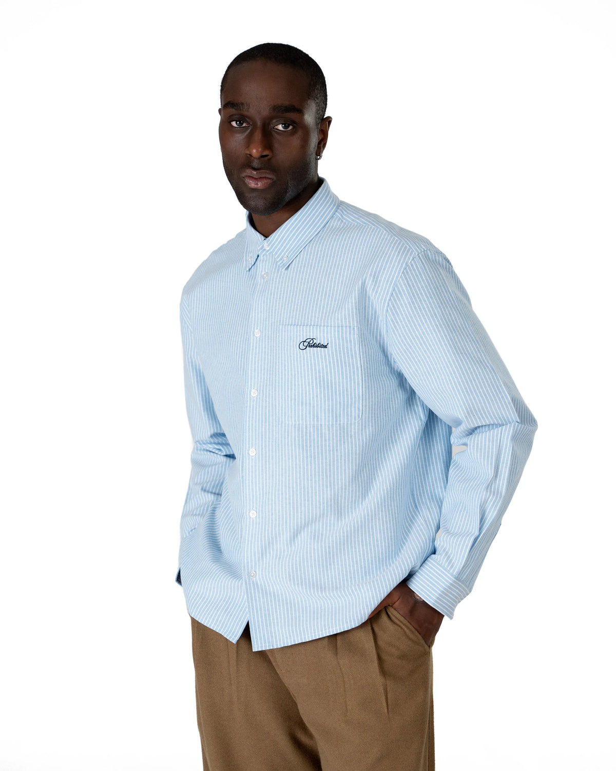Prohibited The Oxford Button Down Shirt Blue – gedragen door model