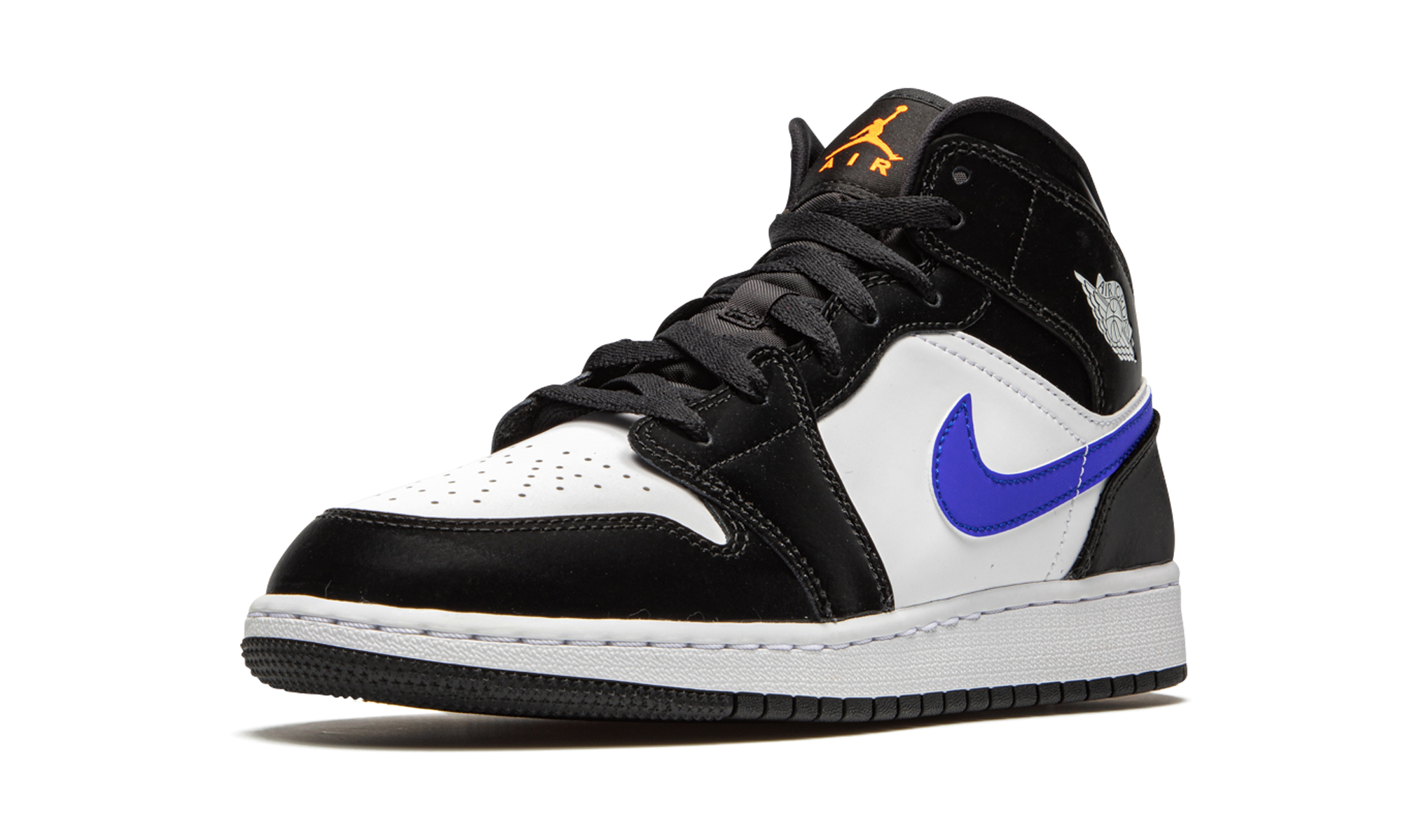 jordan 1 mid black racer blue white gs+554725-084+left diagnol single view