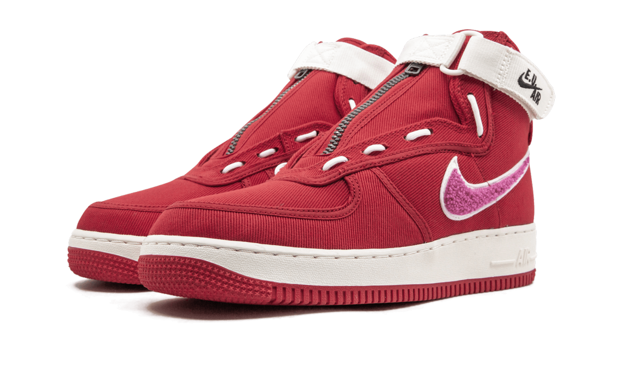 nike air force 1 high emotionally unavailable+AV5840-600+diagnol right behind view