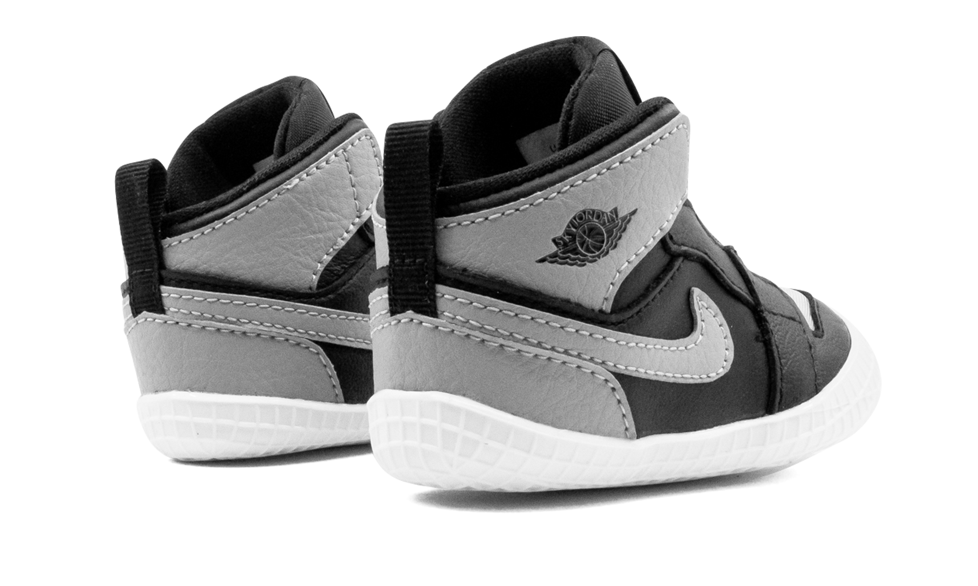 jordan 1 crib bootie black medium grey i+AT3745-013+diagnol right behind view