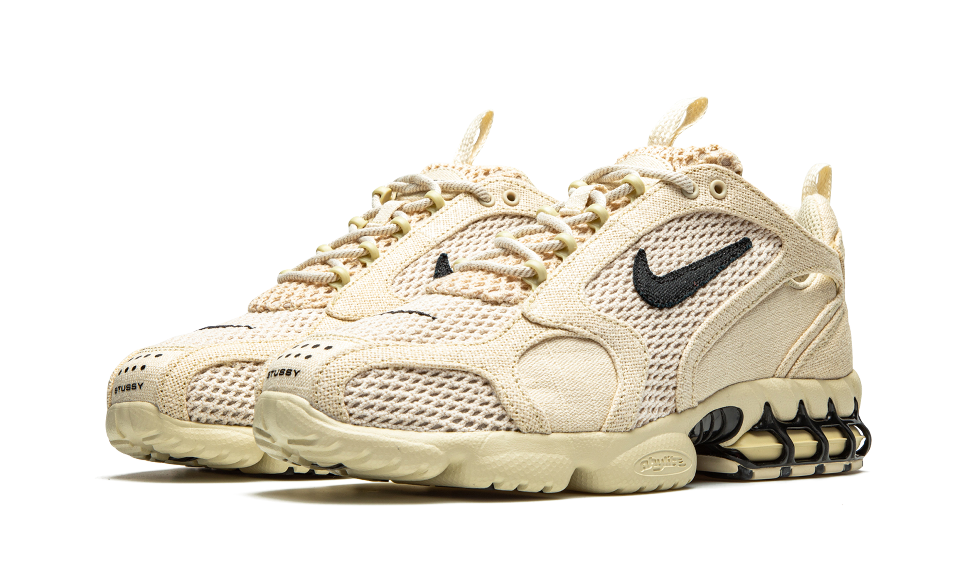 nike air zoom spiridon cage 2 stussy fossil+CQ5486-200+diagnol left view