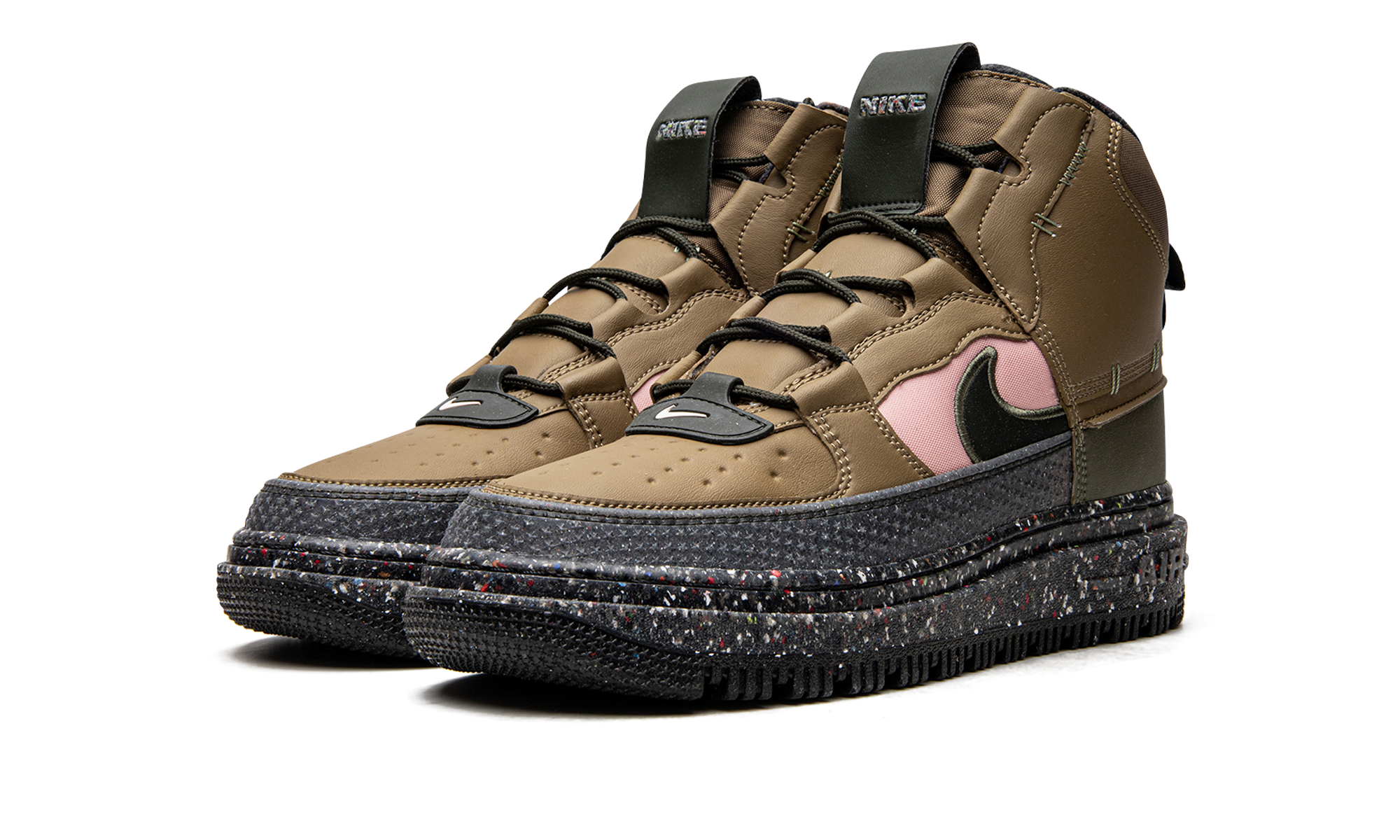 nike air force 1 high boot nn brown kelp+DD0747-300+diagnol left view