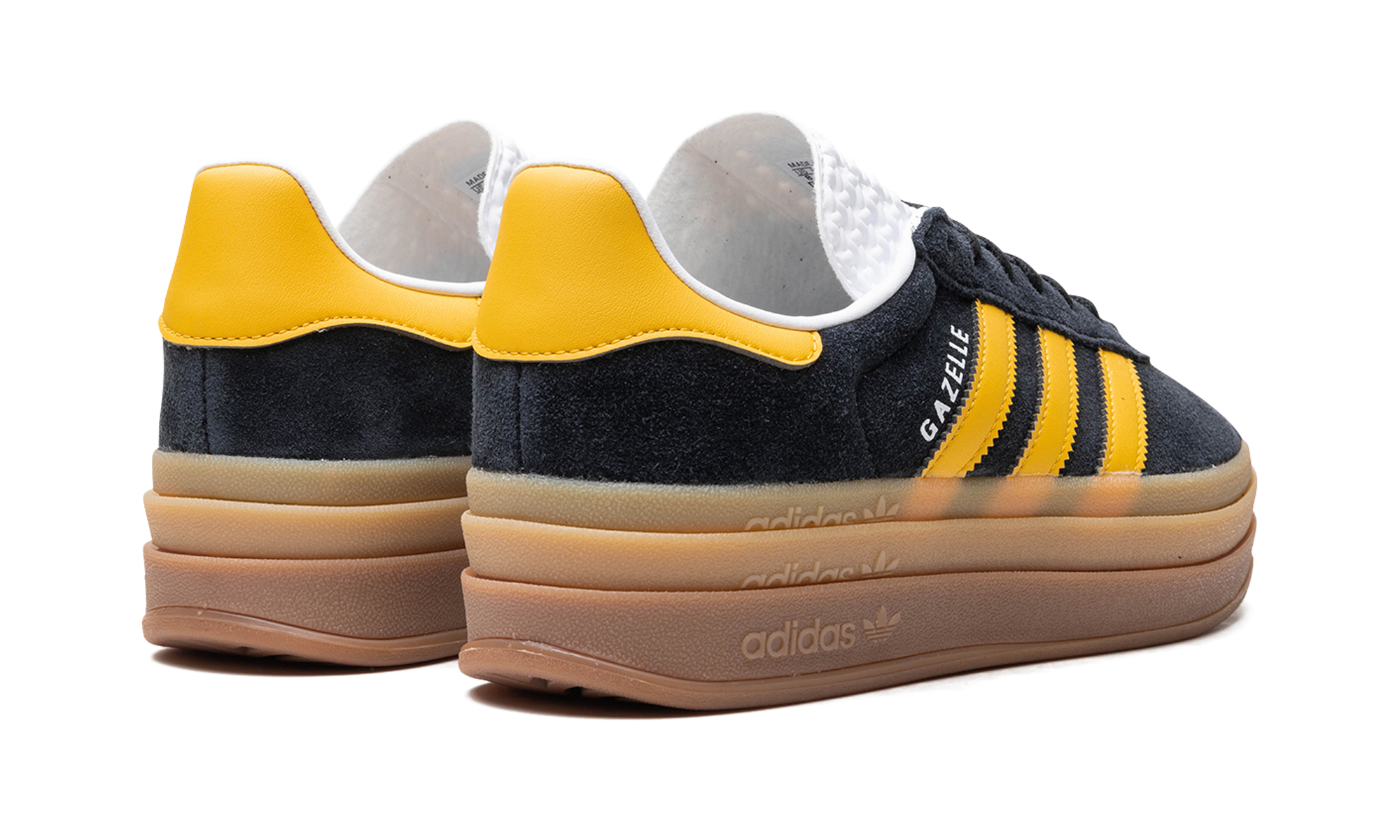 adidas gazelle bold black bold gold women s+IE0422+diagnol right behind view