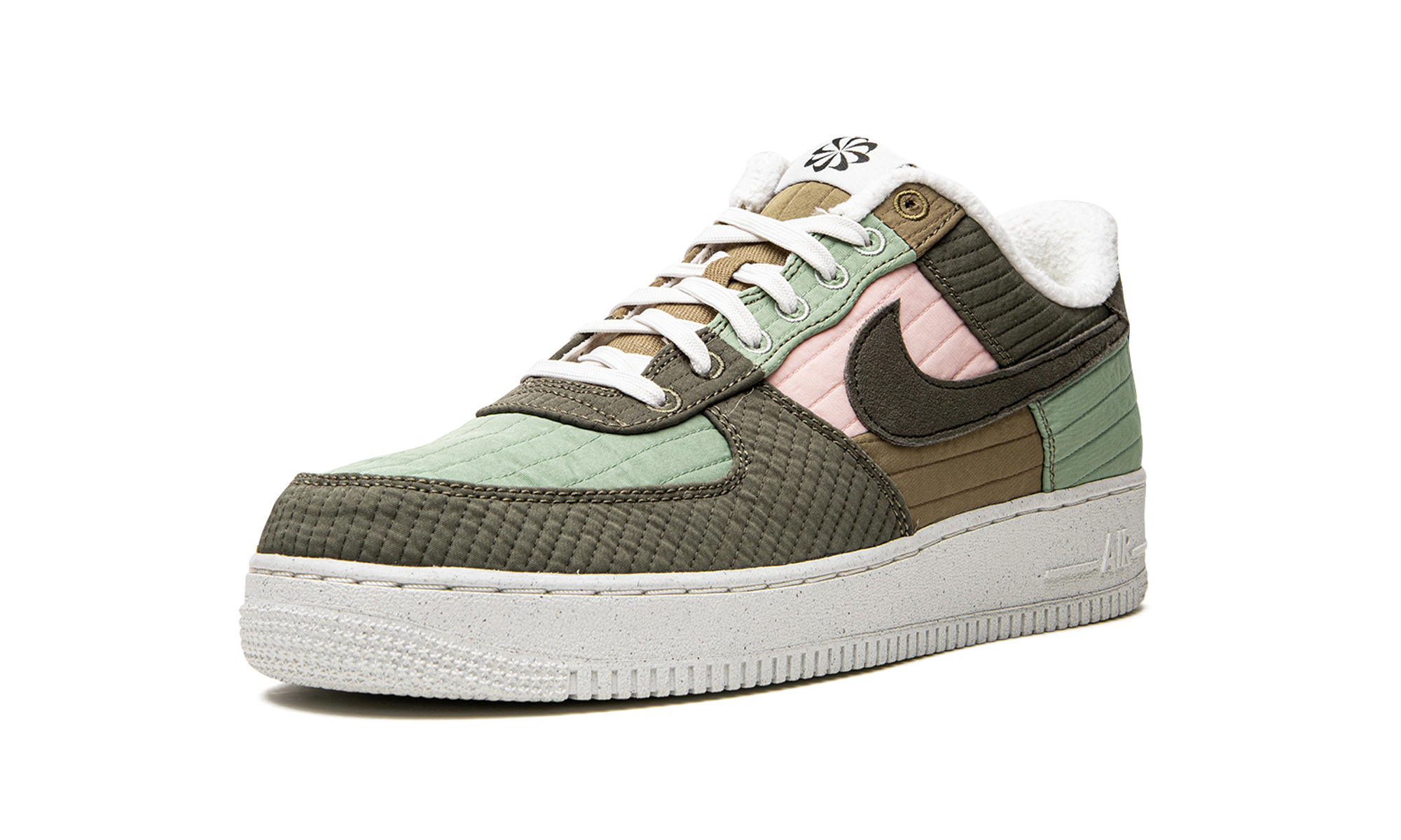 nike air force 1 07 lx low toasty oil green+DC8744-300+left diagnol single view