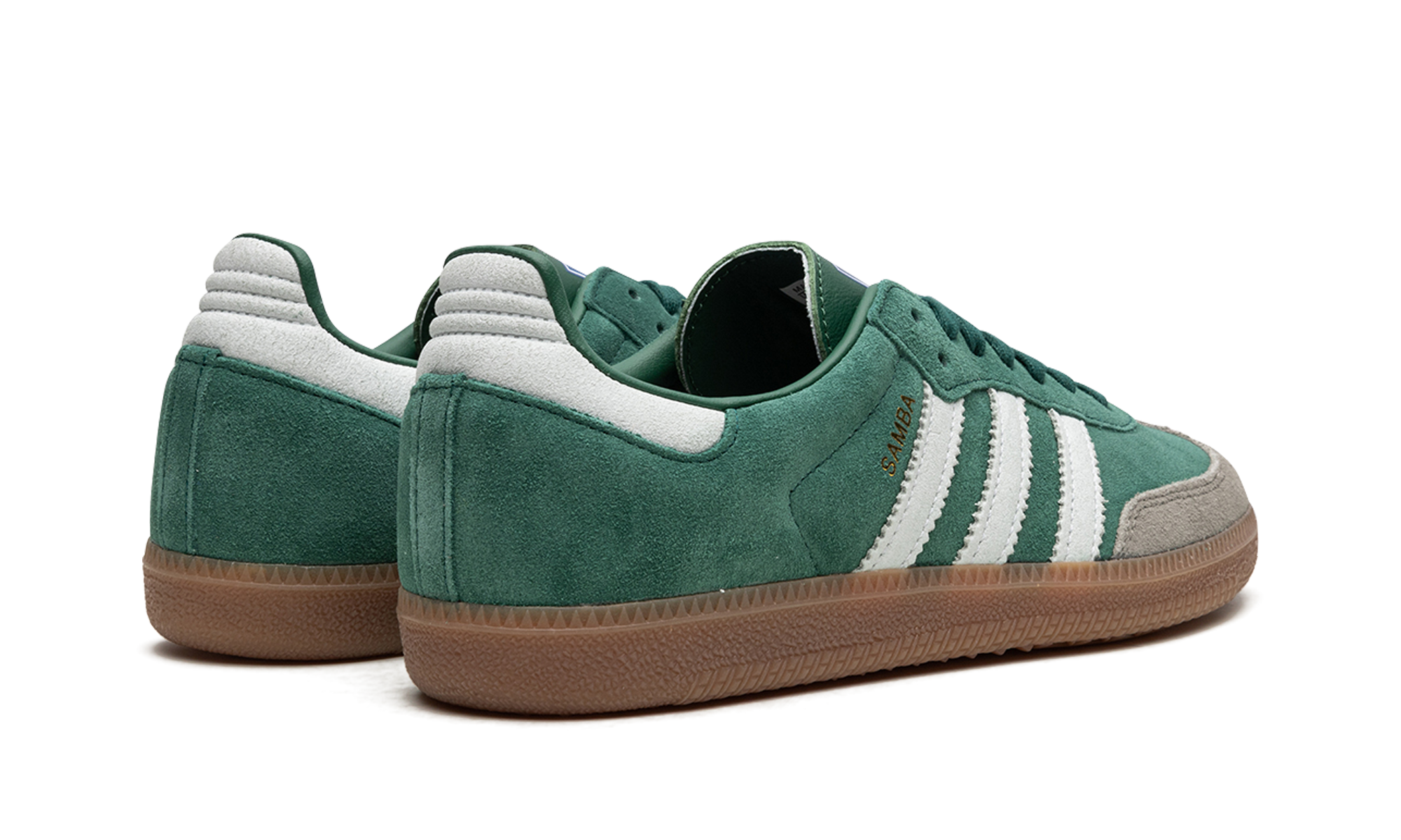 adidas samba og collegiate green gum grey toe+ID2054+diagnol right behind view
