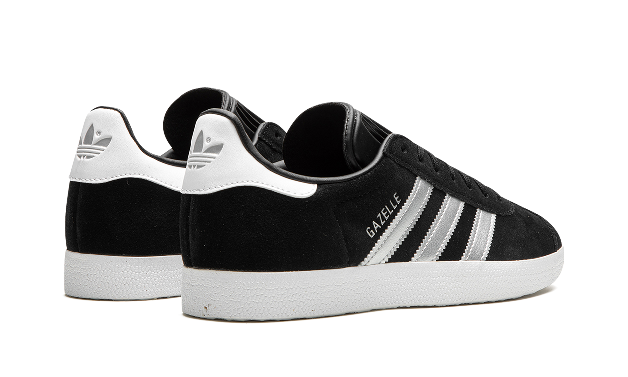 adidas gazelle black silver metallic women s+ID7007+diagnol right behind view
