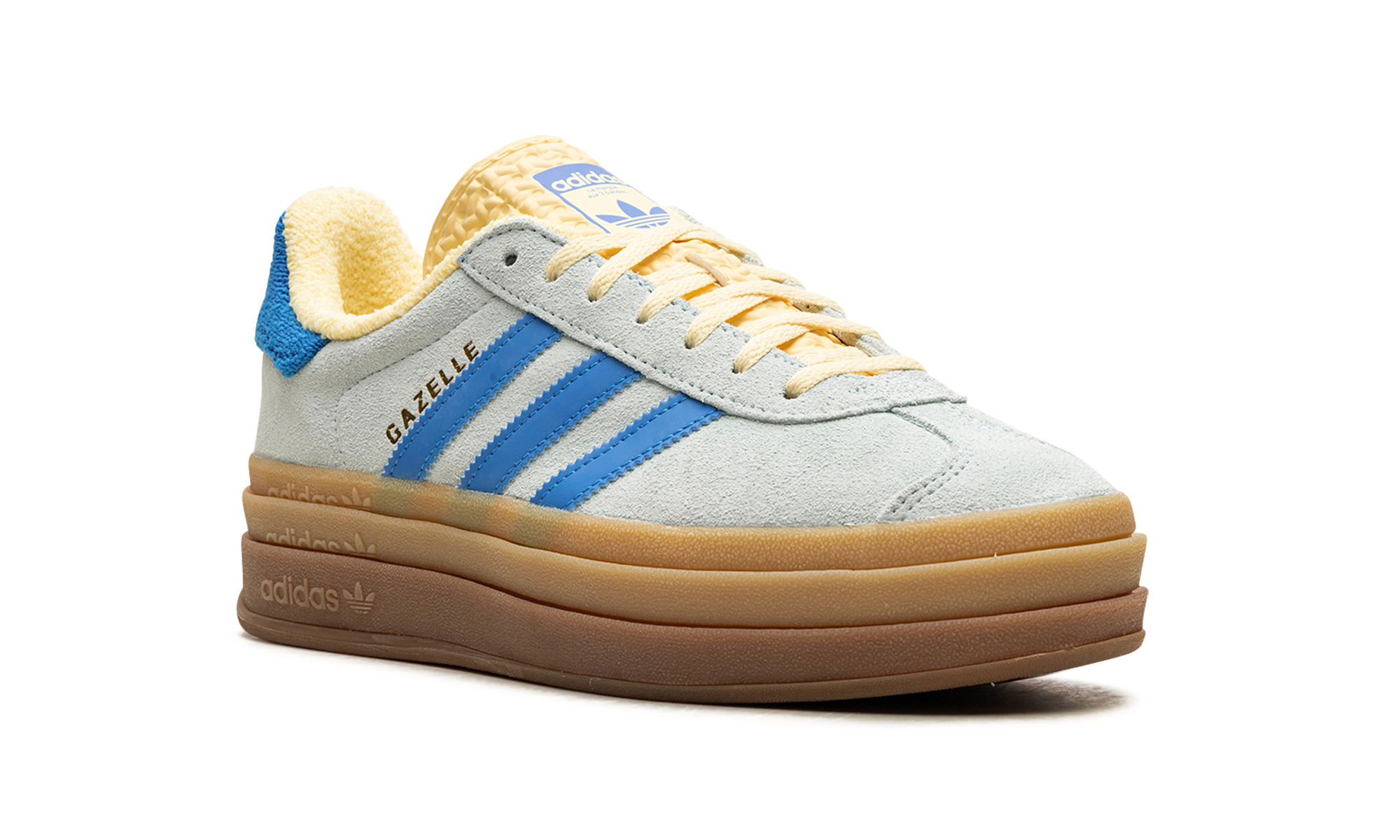 adidas gazelle bold almost blue yellow women s+IE0430+diagnol right view
