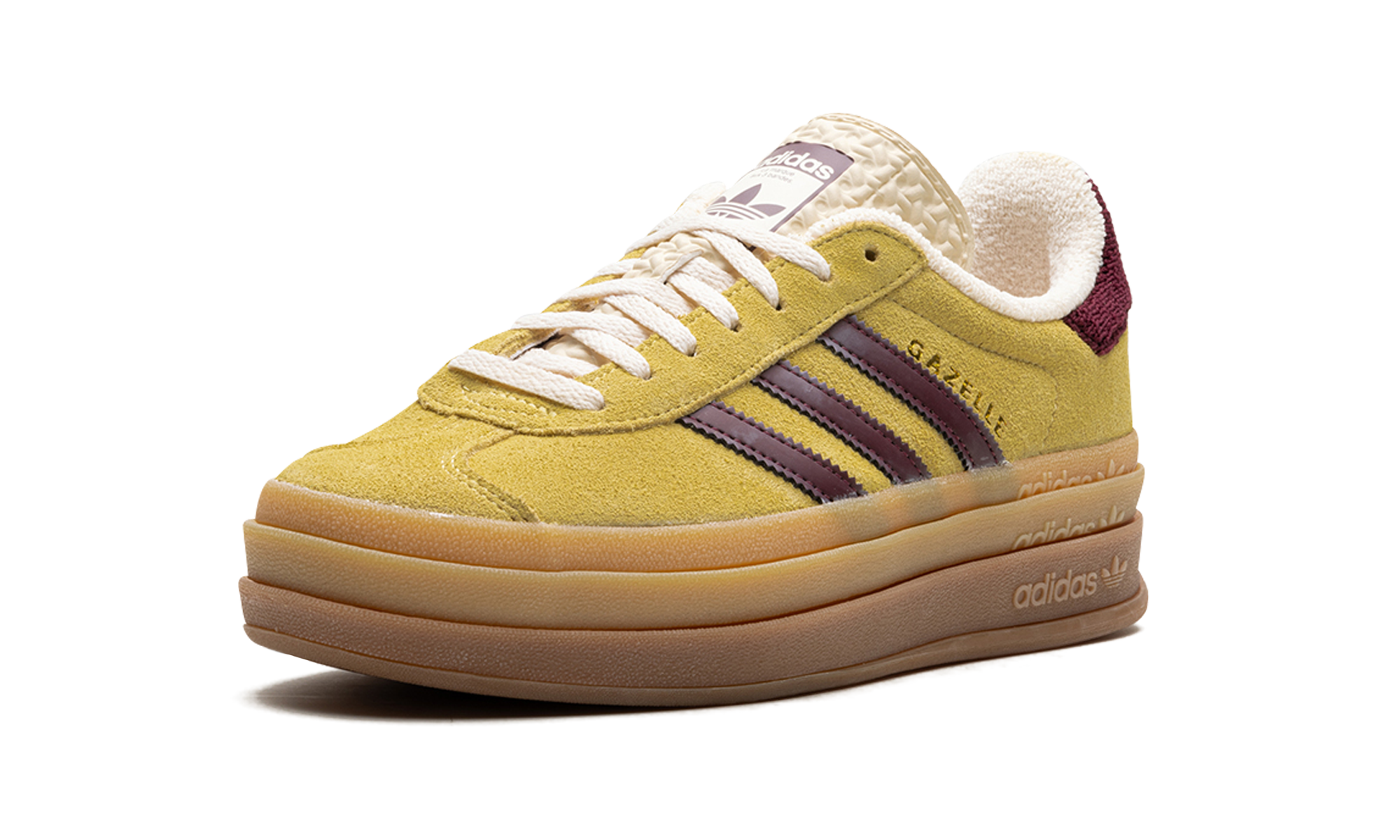 adidas gazelle bold almost yellow maroon women s+IF5937+left diagnol single view