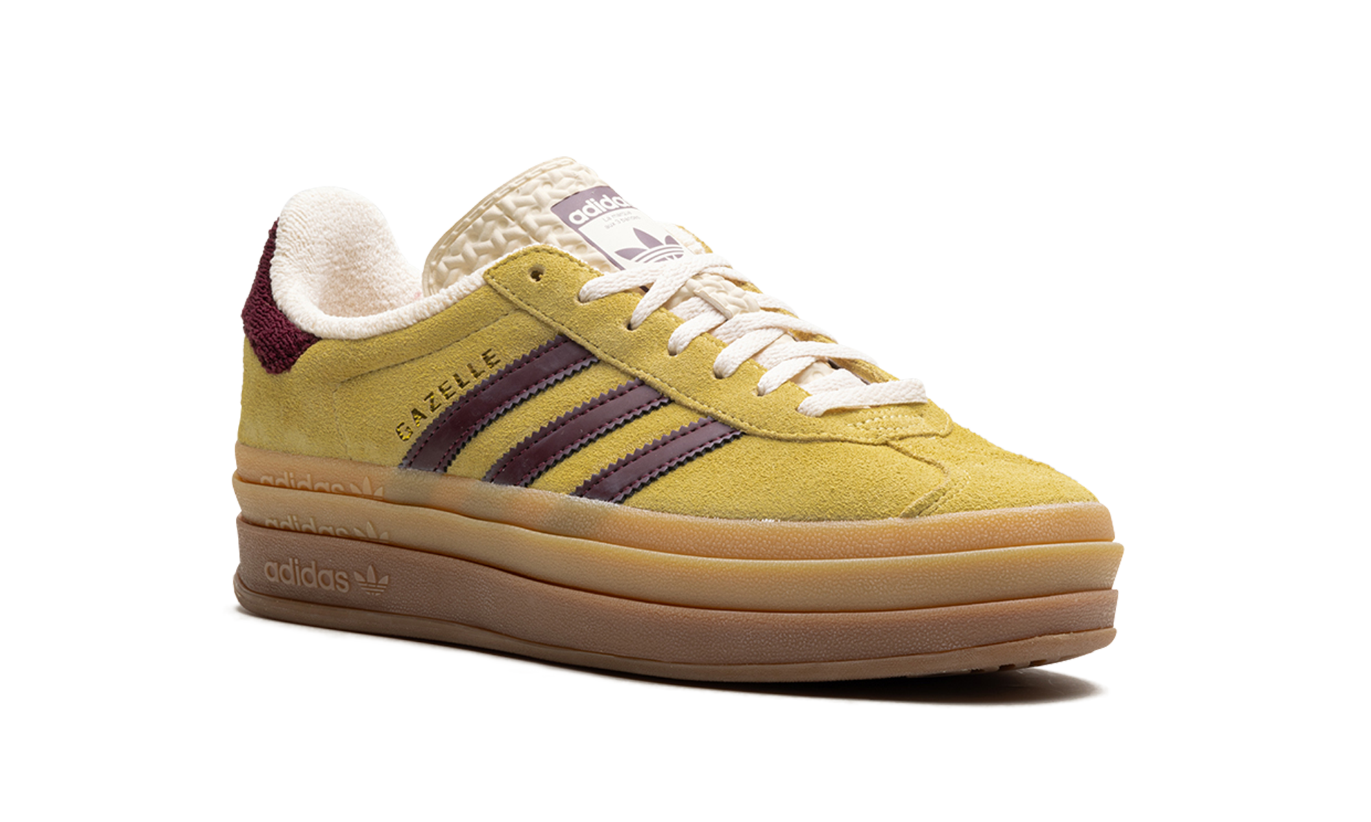 adidas gazelle bold almost yellow maroon women s+IF5937+diagnol right view