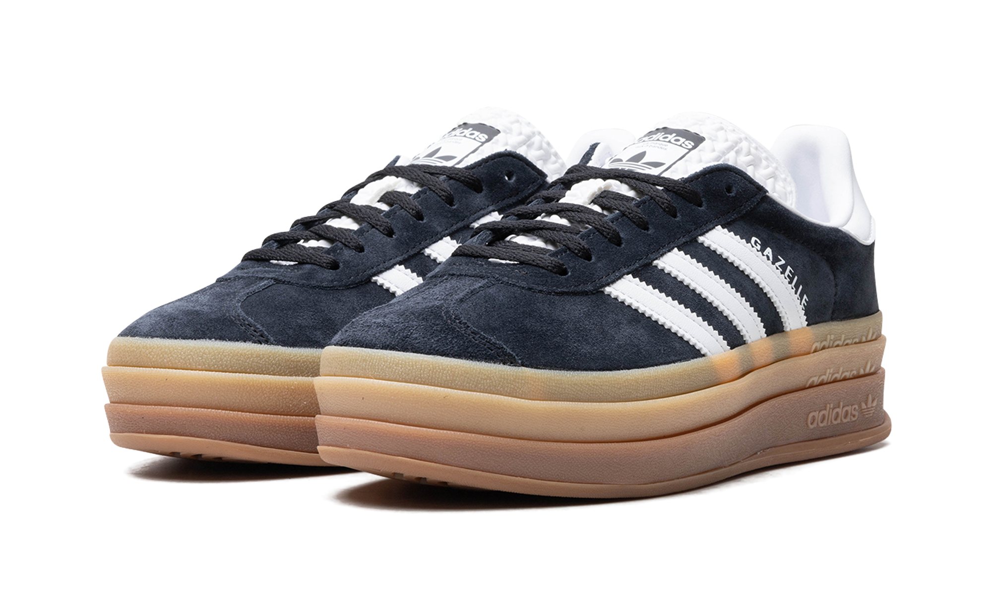 adidas gazelle bold black white gum women s+IE0876+diagnol left view