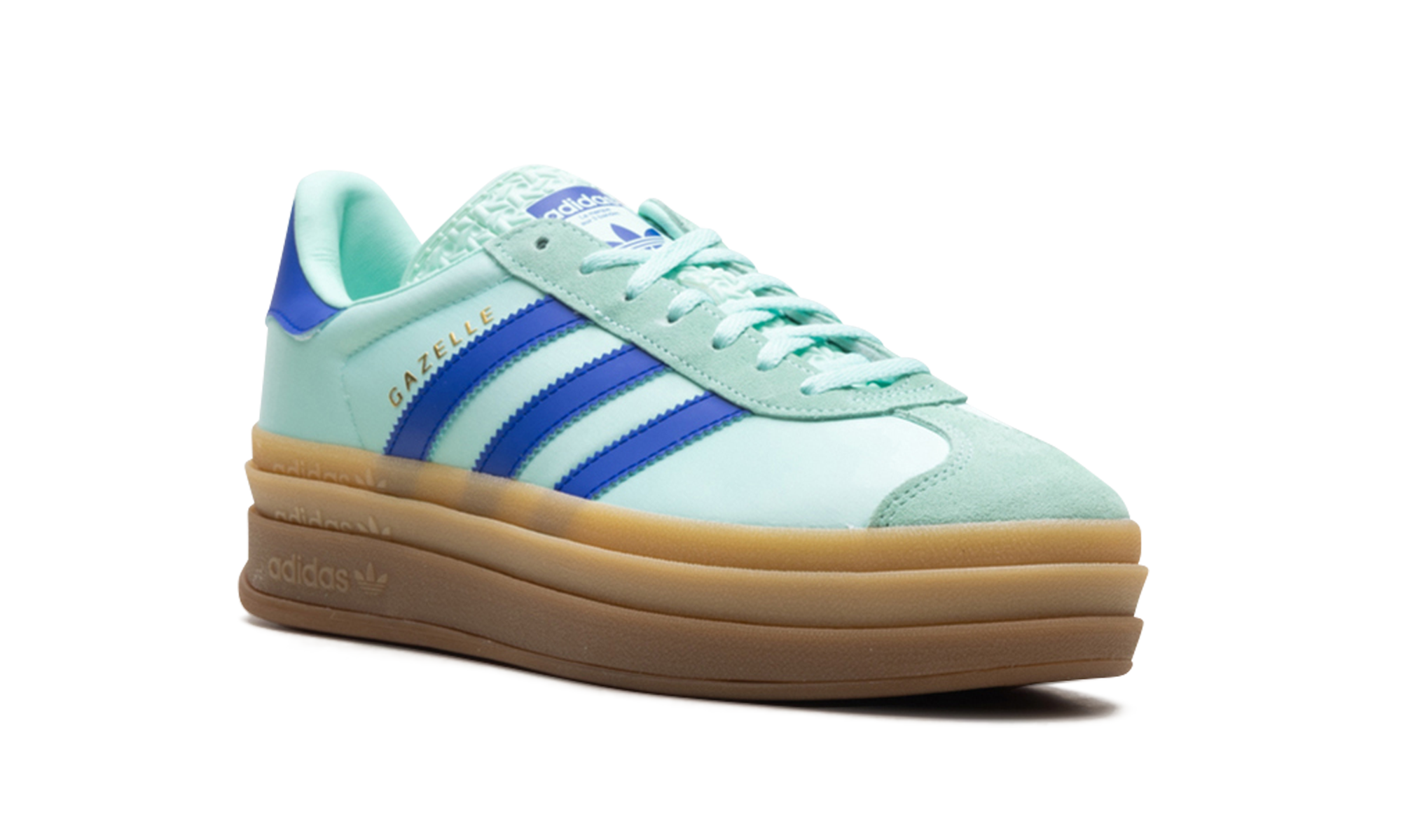 adidas gazelle bold clear mint lucid blue gold metallic women s+JI2702+diagnol right view