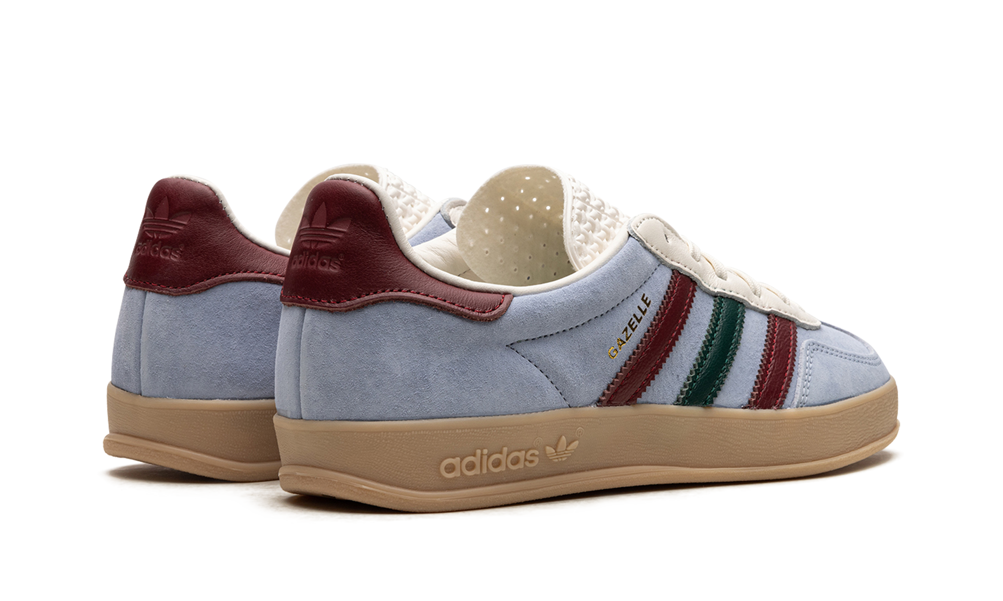 adidas gazelle indoor blue dawn collegiate burgundy+IG4994+diagnol right behind view
