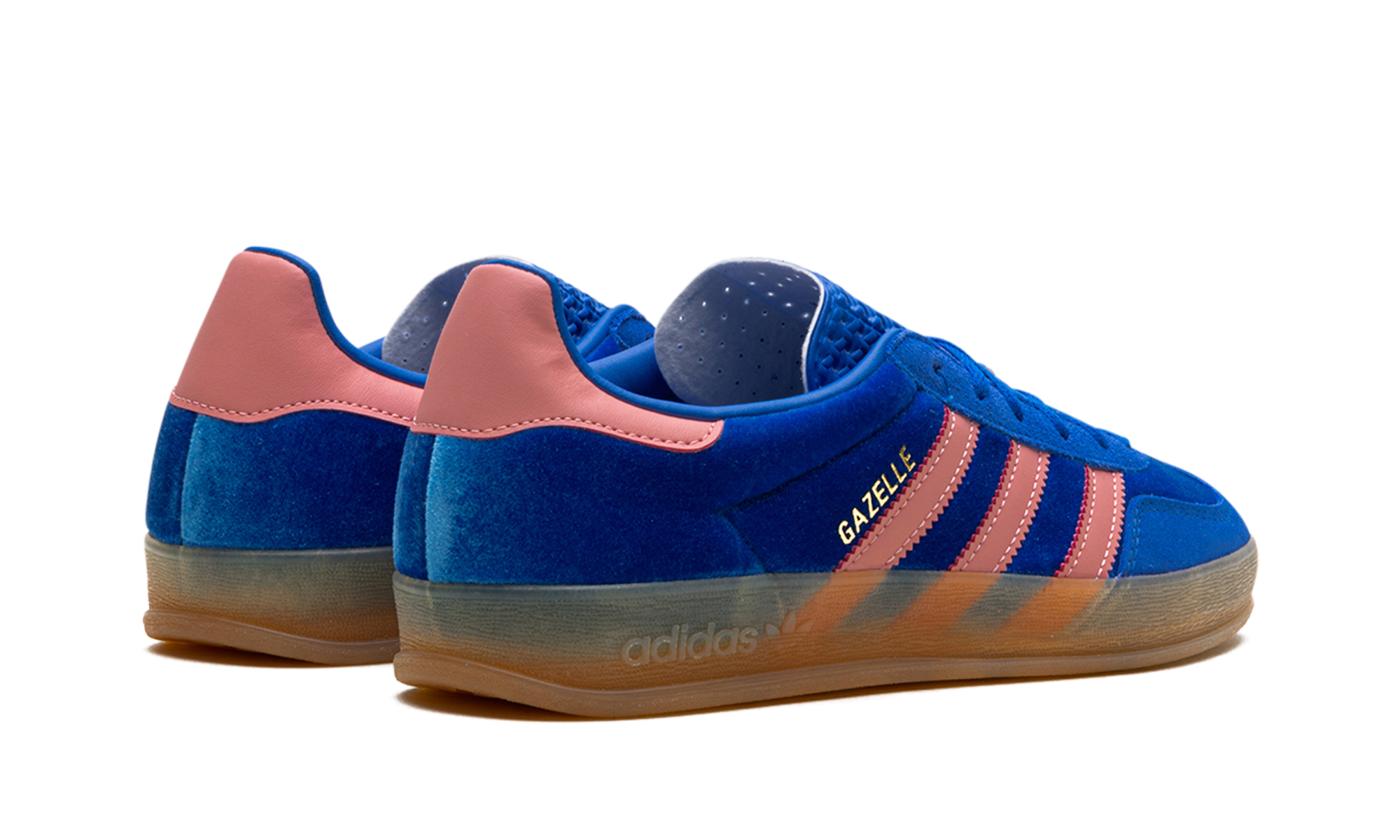 adidas gazelle indoor blue semi pink spark women s+IG6785+diagnol right behind view