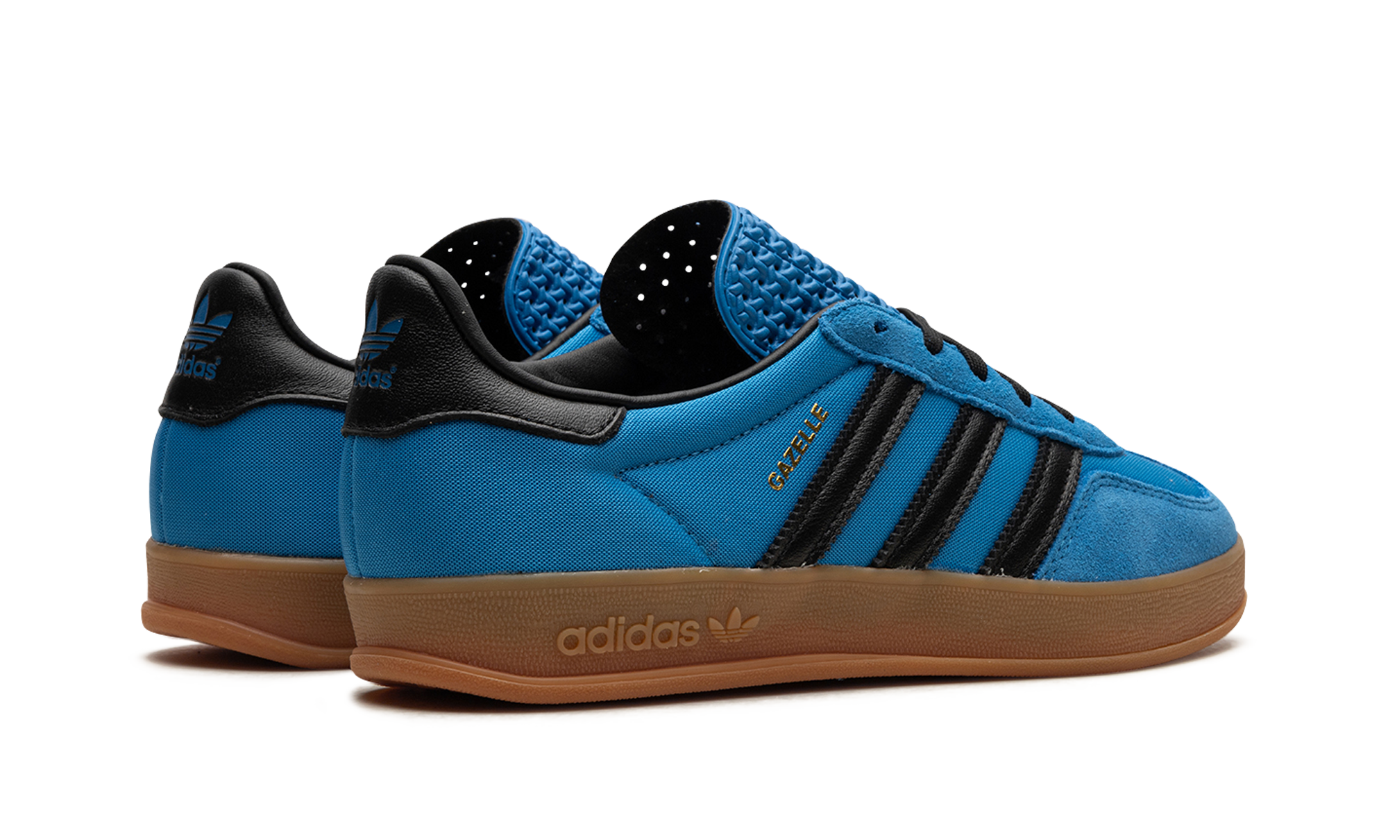adidas gazelle indoor bright blue black gum+IG4998+diagnol right behind view