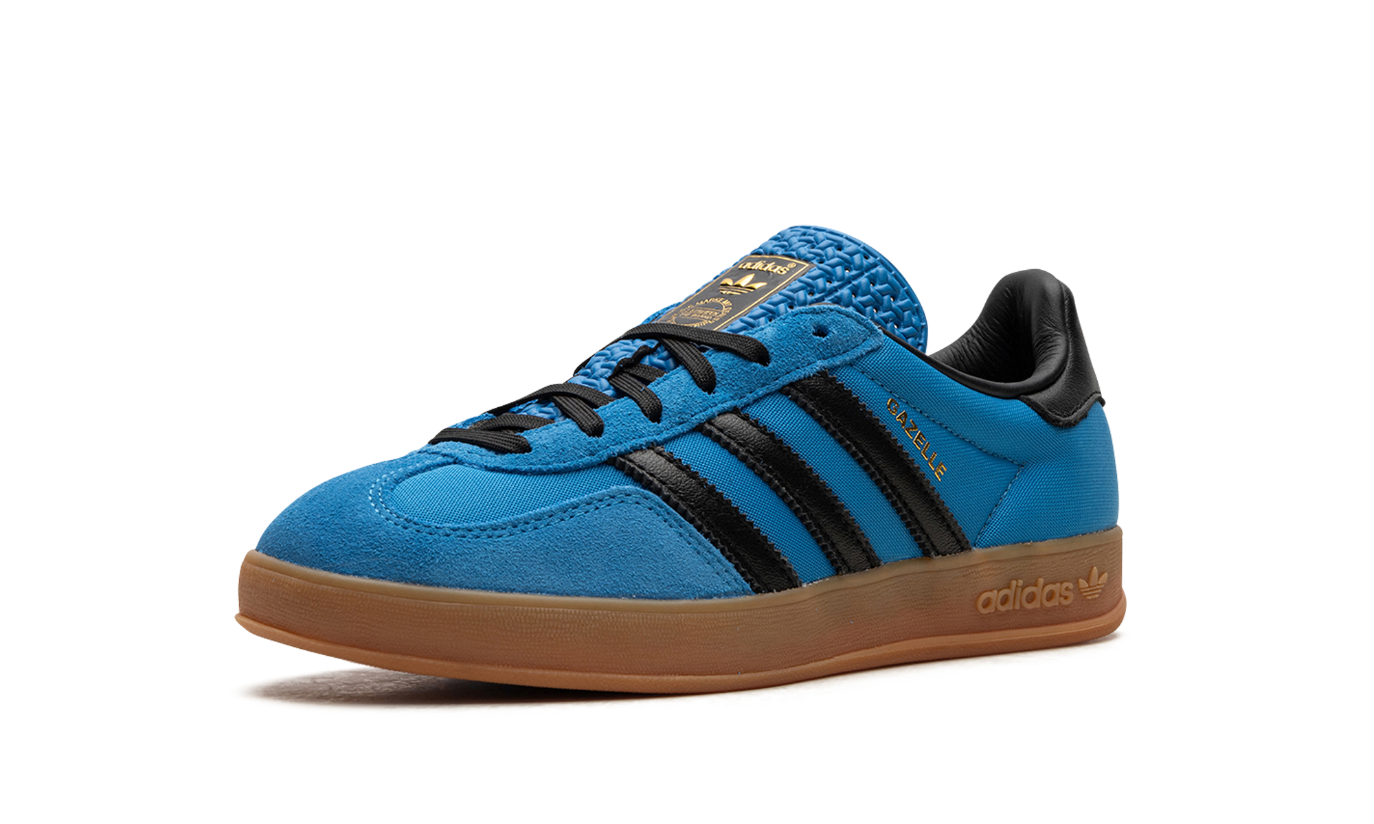 adidas gazelle indoor bright blue black gum+IG4998+left diagnol single view