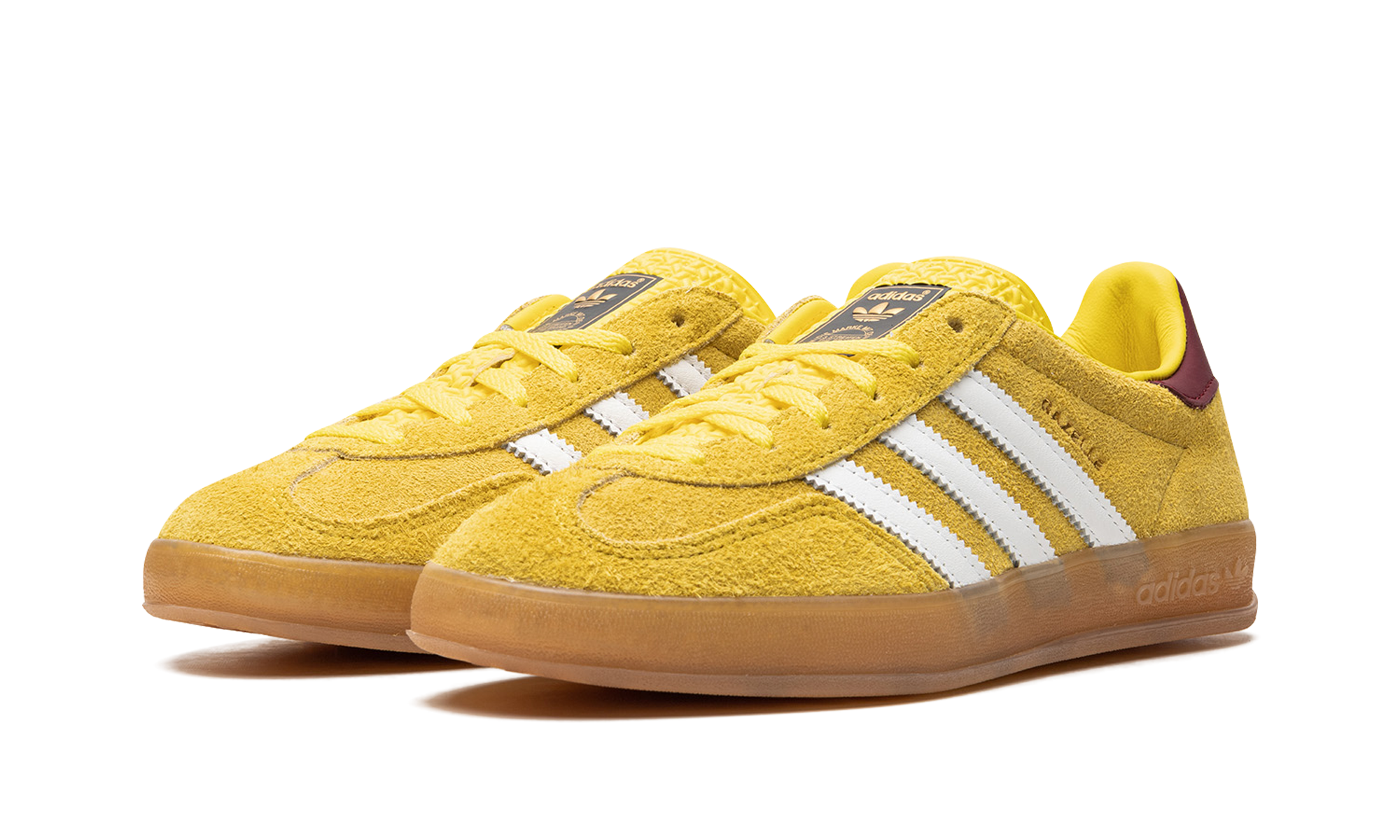 adidas gazelle indoor bright yellow collegiate burgundy women s+IE7003+diagnol left view