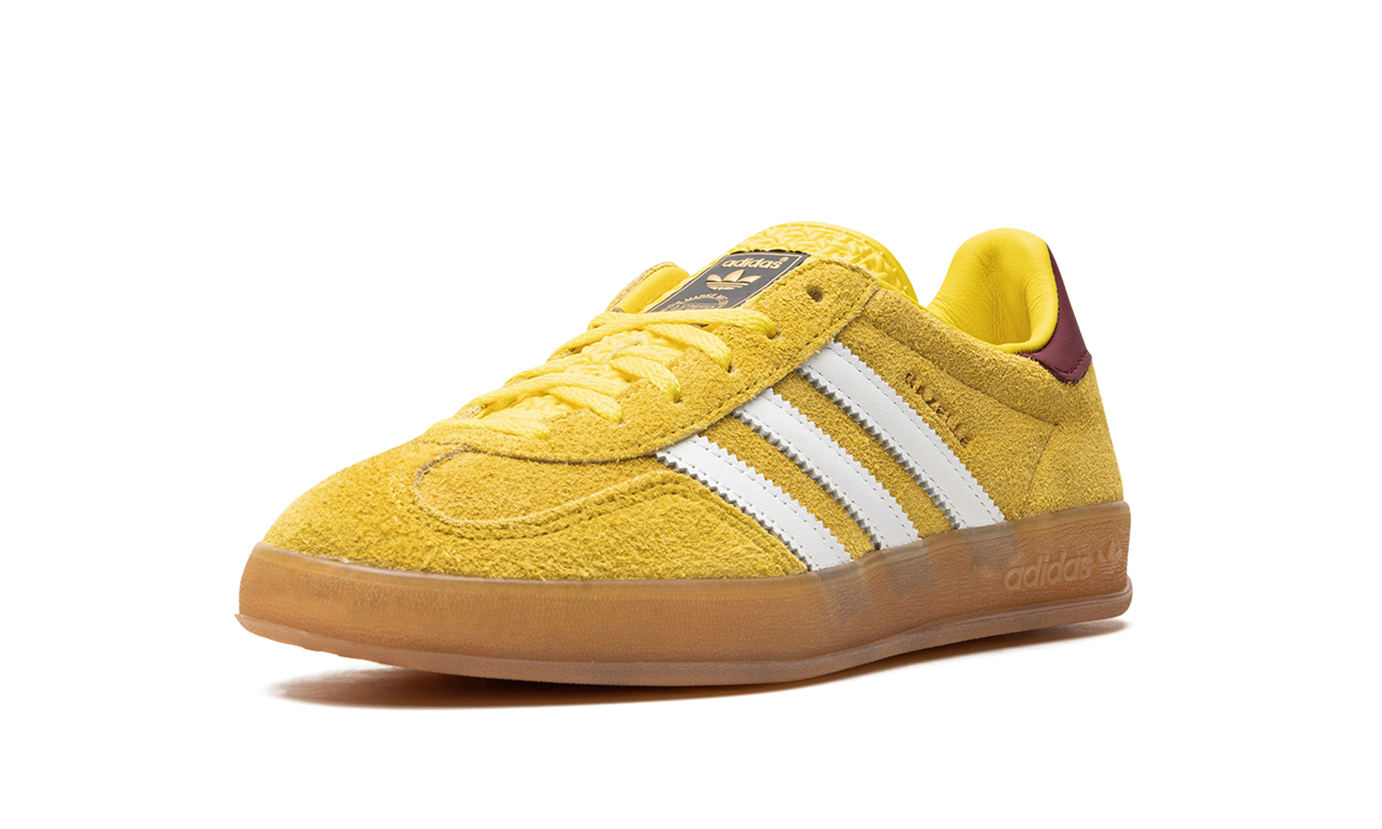 adidas gazelle indoor bright yellow collegiate burgundy women s+IE7003+left diagnol single view