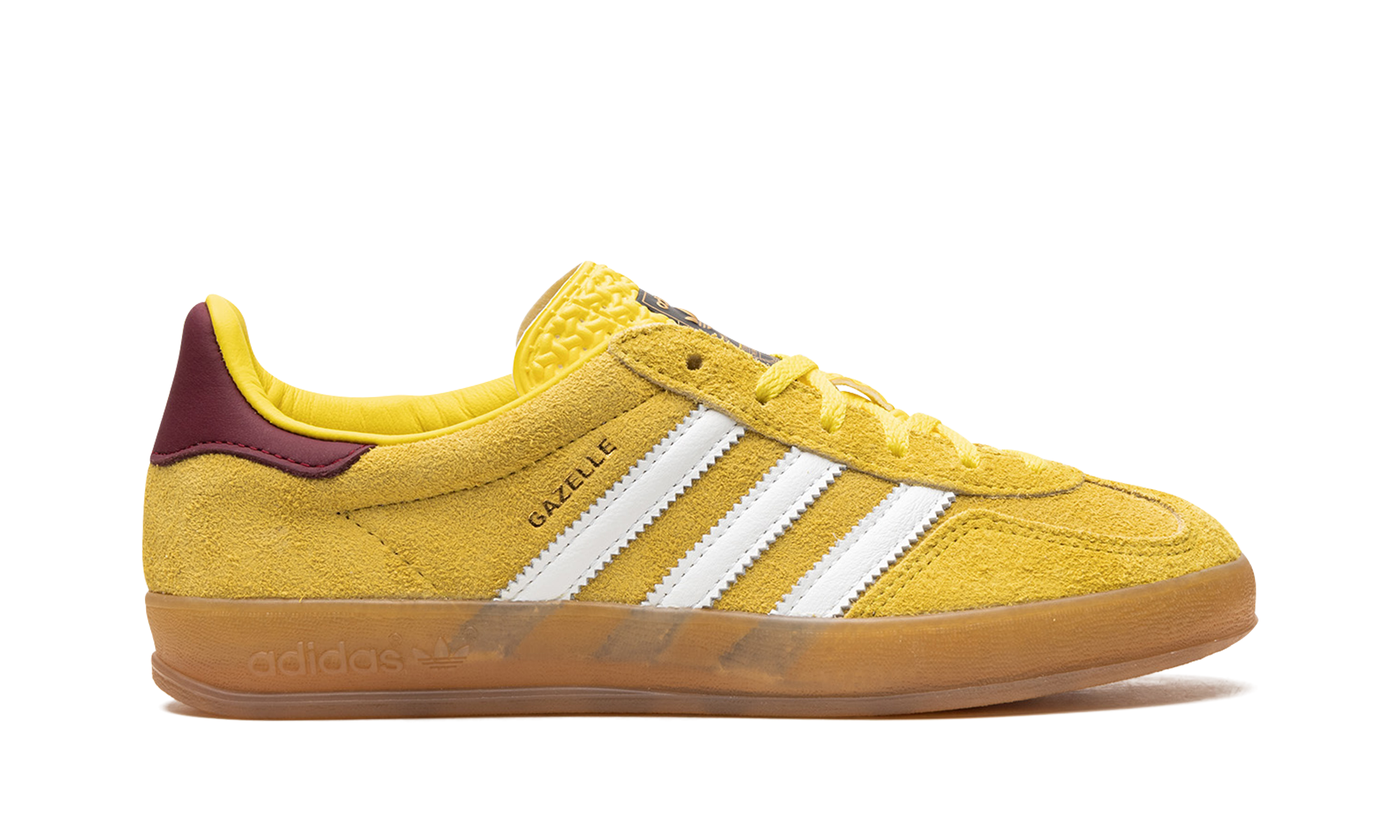 adidas gazelle indoor bright yellow collegiate burgundy women s+IE7003+right view