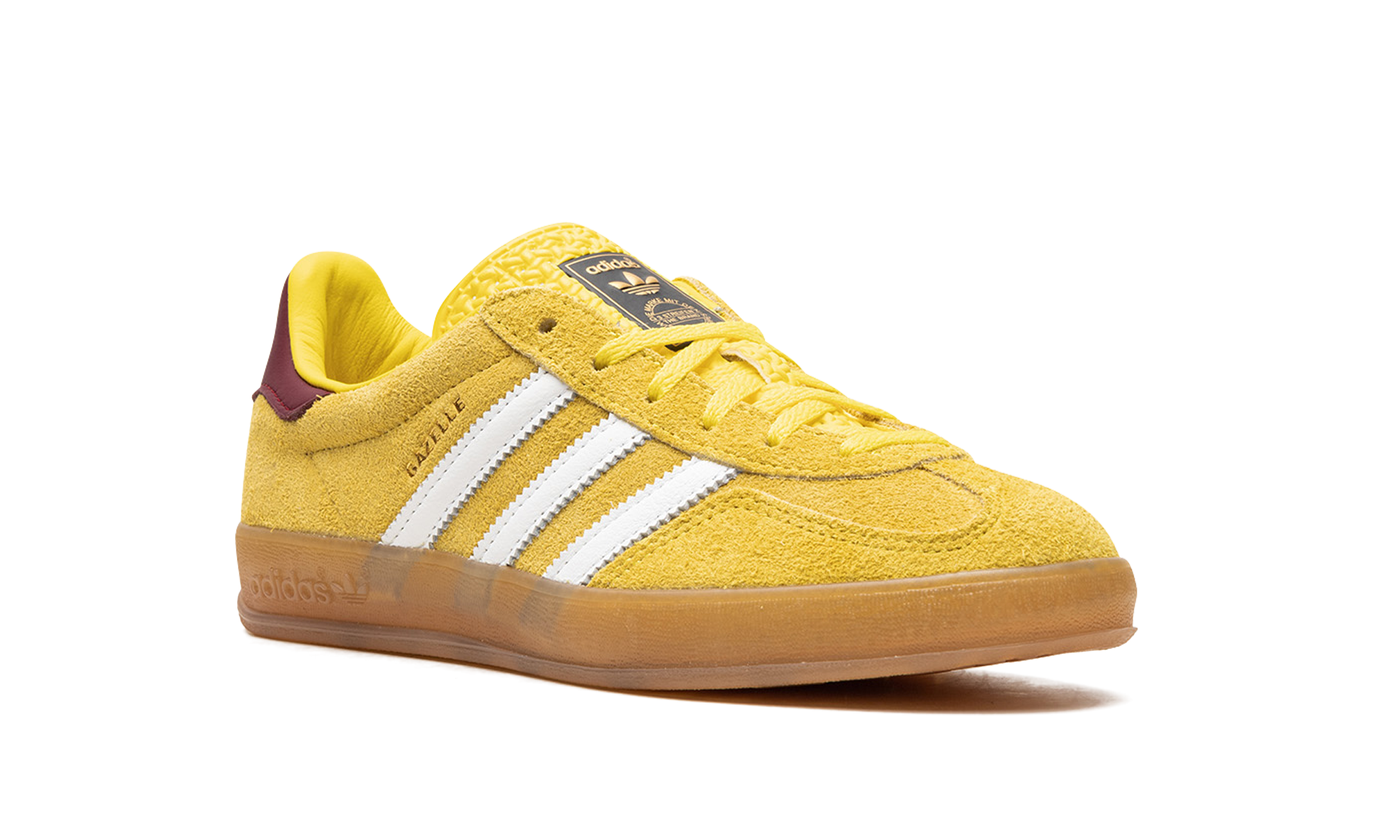 adidas gazelle indoor bright yellow collegiate burgundy women s+IE7003+diagnol right view