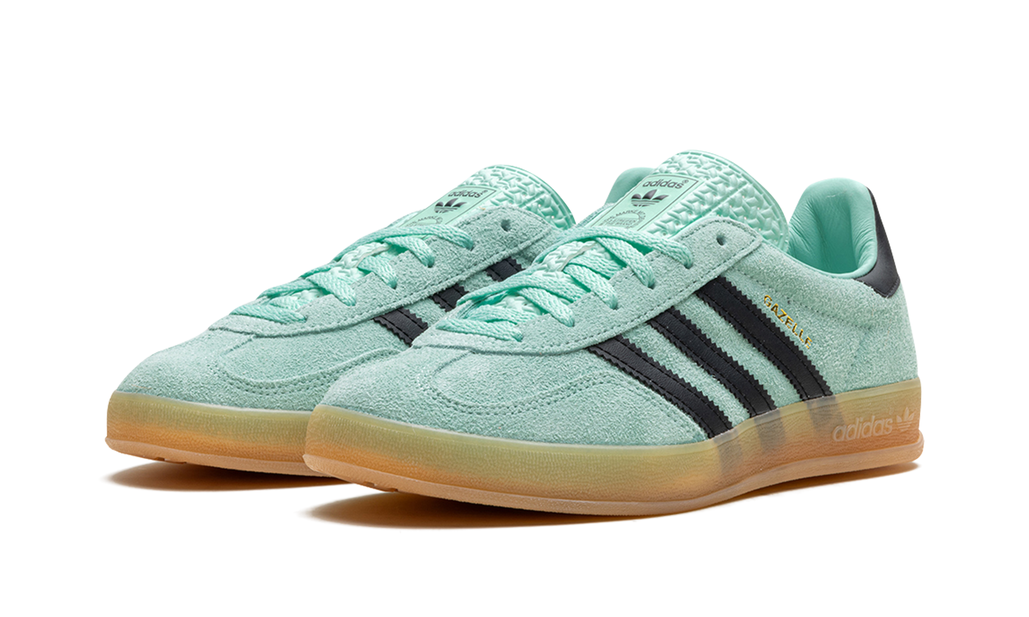 adidas gazelle indoor clear mint black gum+IH7488+diagnol left view
