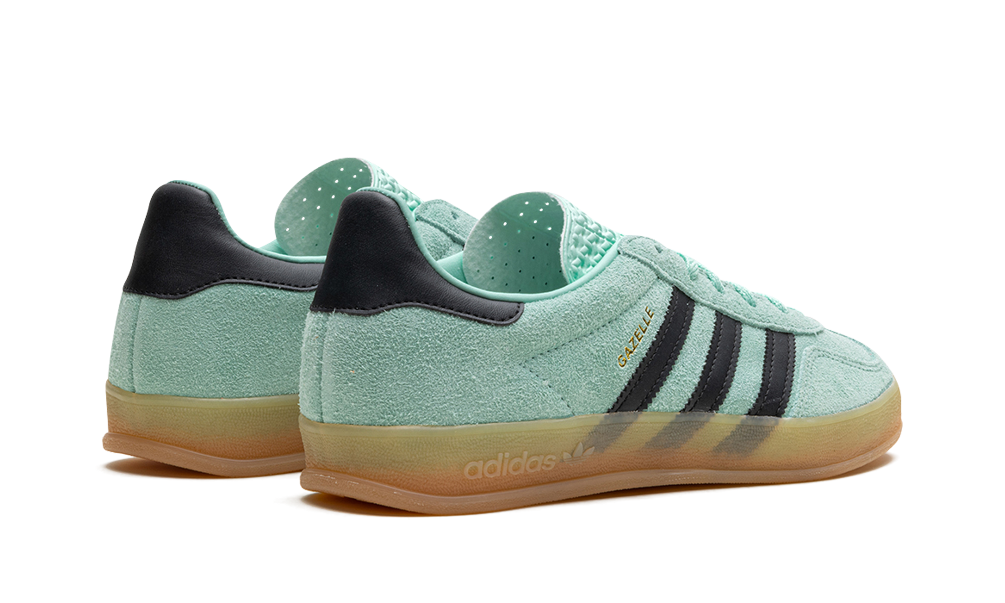 adidas gazelle indoor clear mint black gum+IH7488+diagnol right behind view
