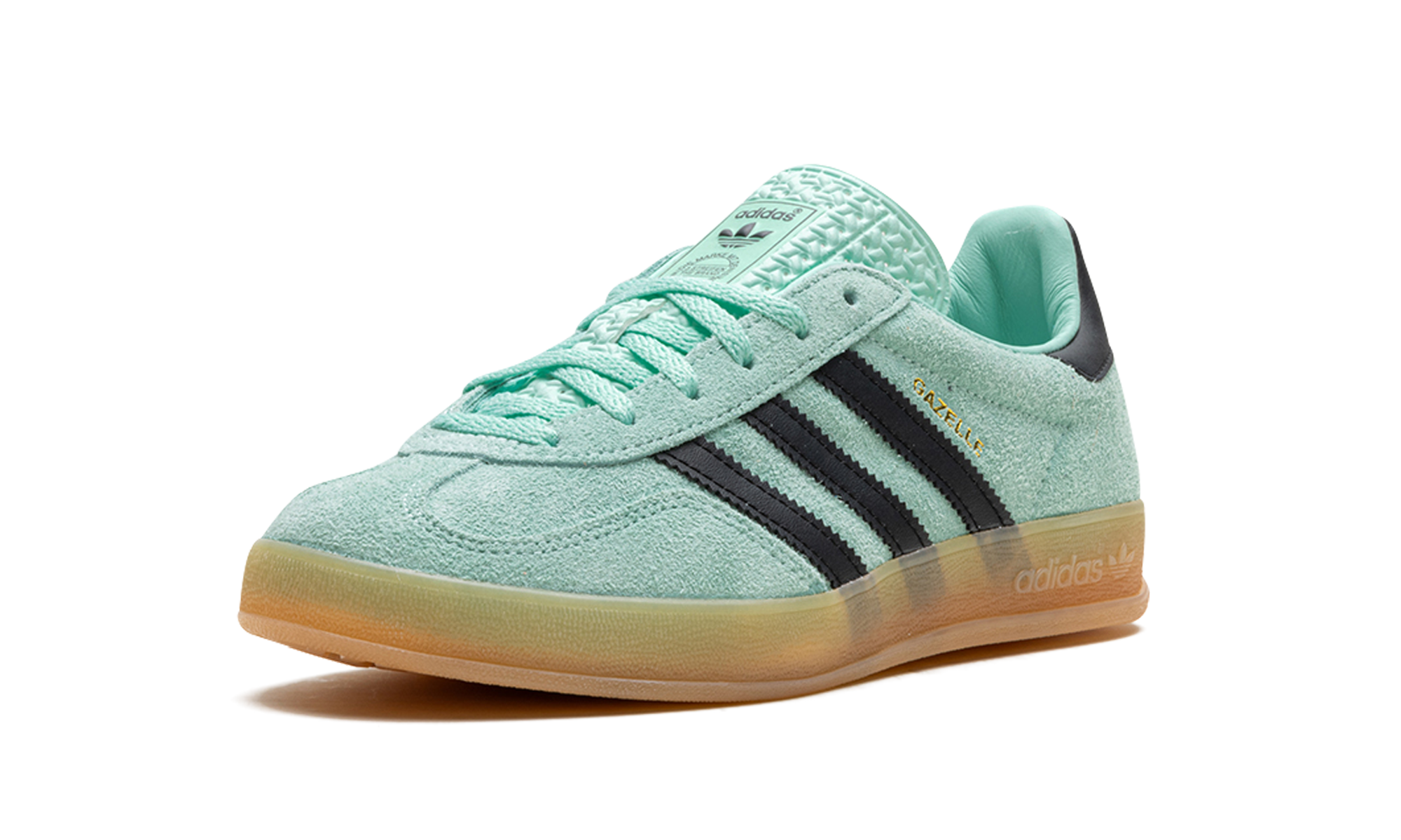 adidas gazelle indoor clear mint black gum+IH7488+left diagnol single view
