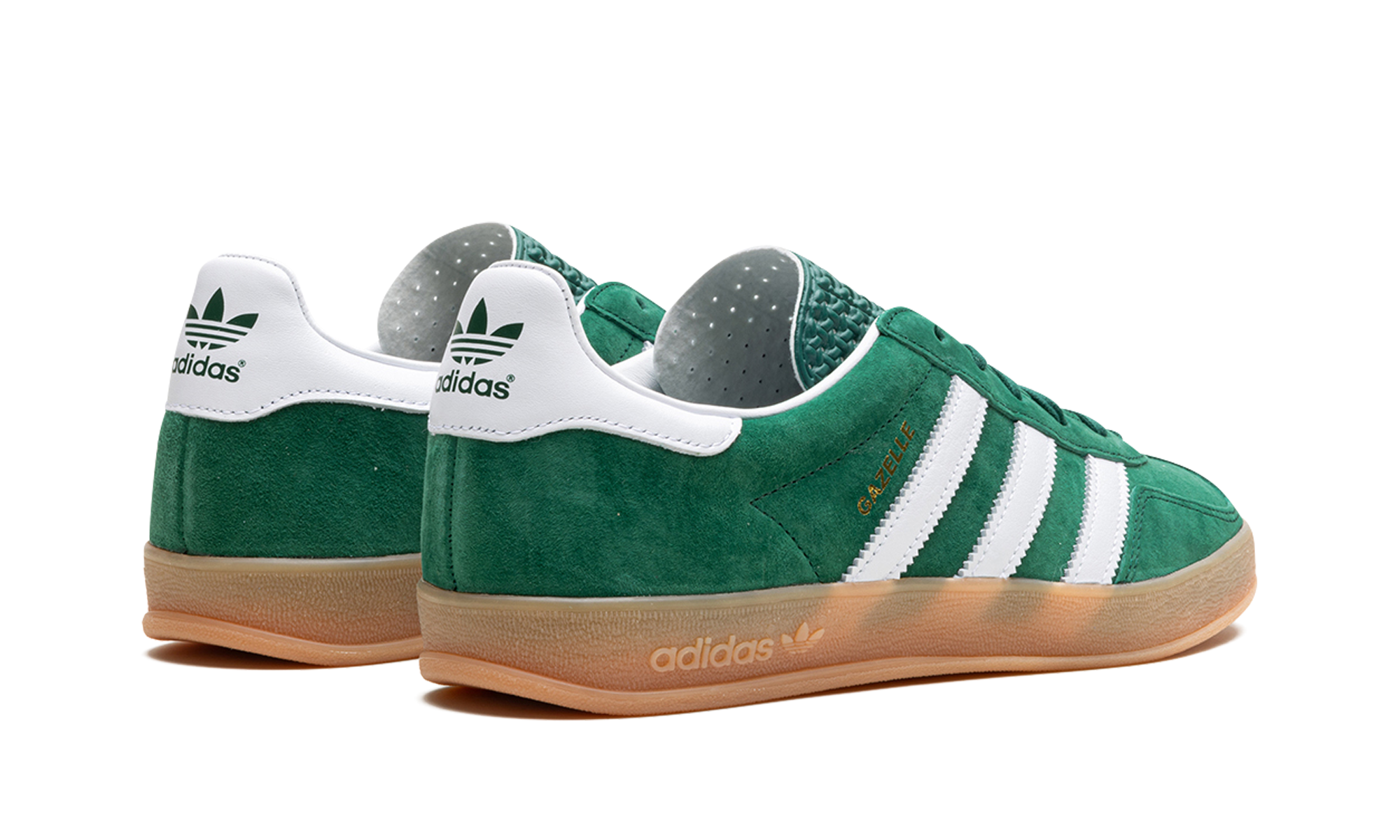 adidas gazelle indoor collegiate green gum+IG1596+diagnol right behind view
