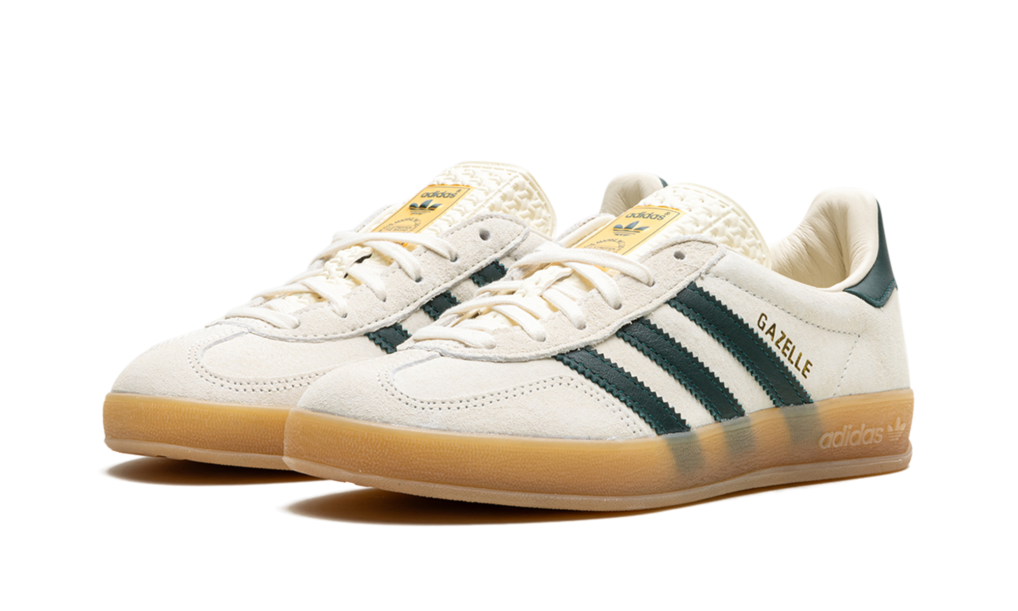 adidas gazelle indoor cream white collegiate green gum+IH7502+diagnol left view
