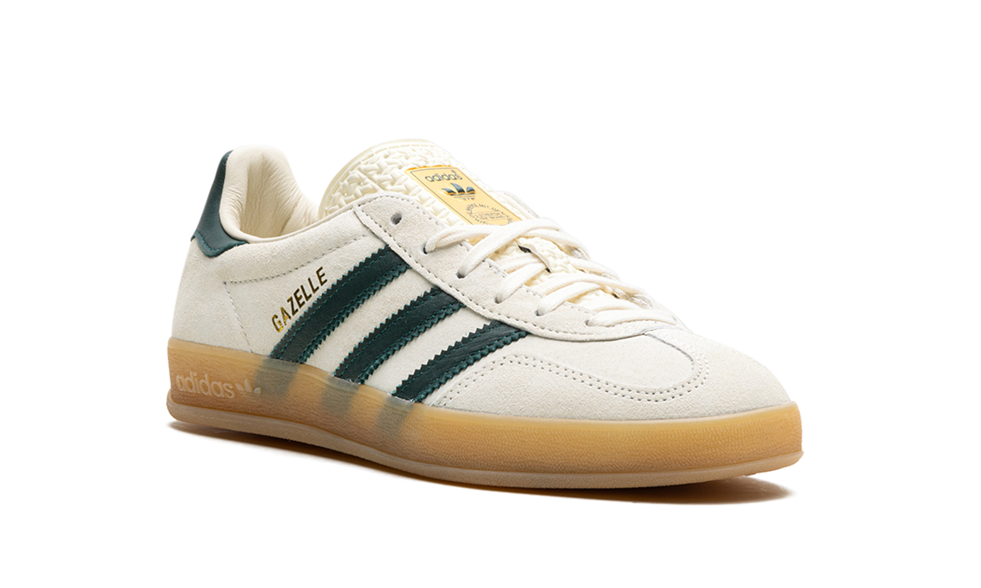 adidas gazelle indoor cream white collegiate green gum+IH7502+diagnol right view