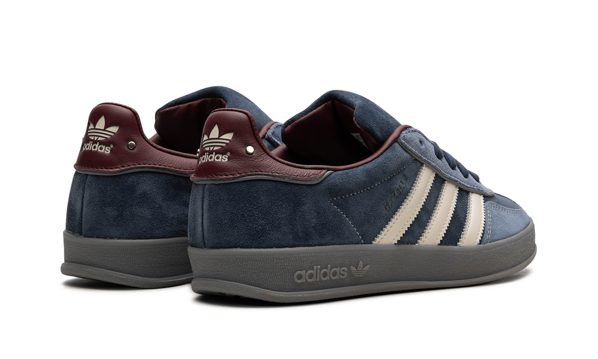 adidas gazelle indoor crew navy burgundy+ID1008+diagnol right behind view