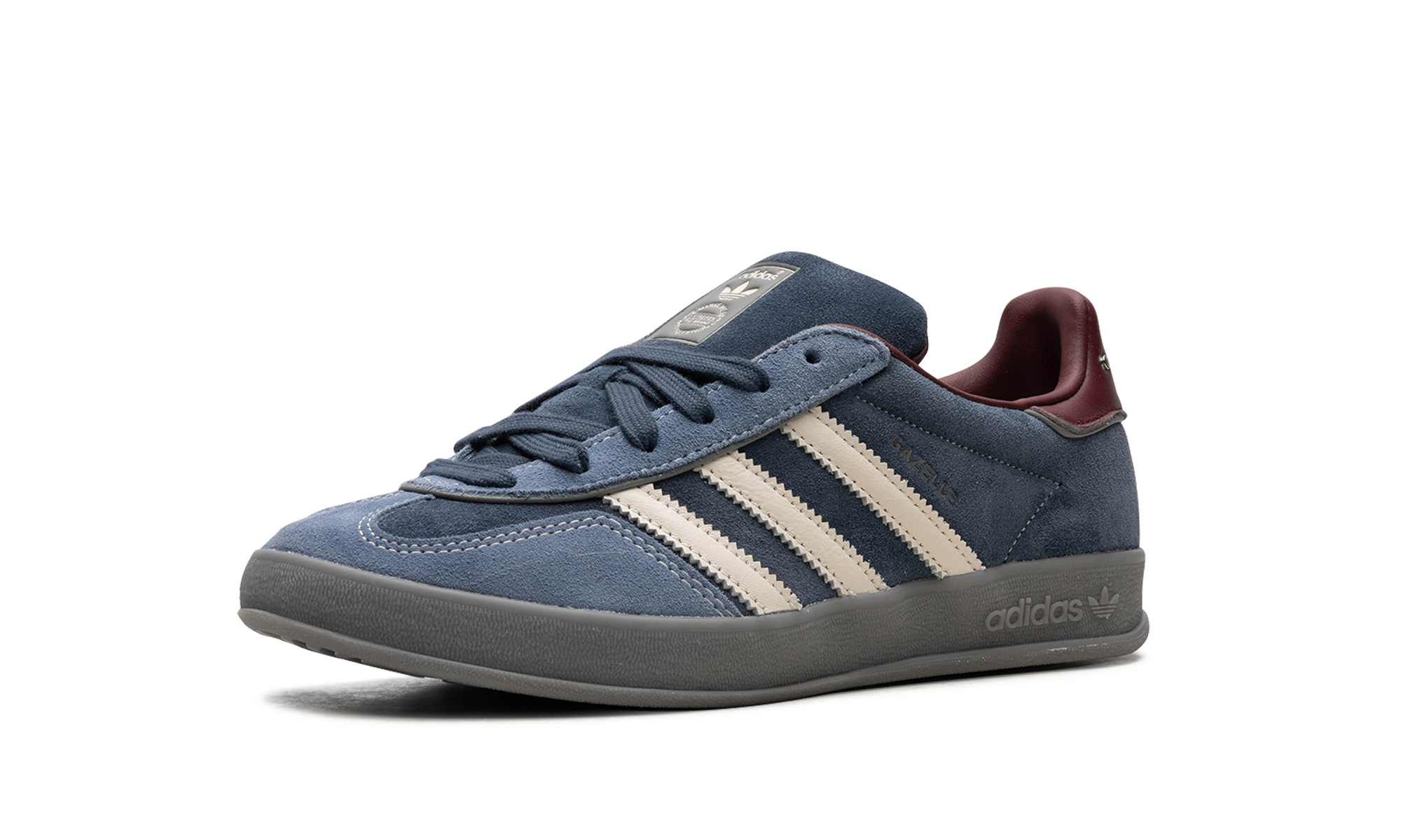 adidas gazelle indoor crew navy burgundy+ID1008+left diagnol single view
