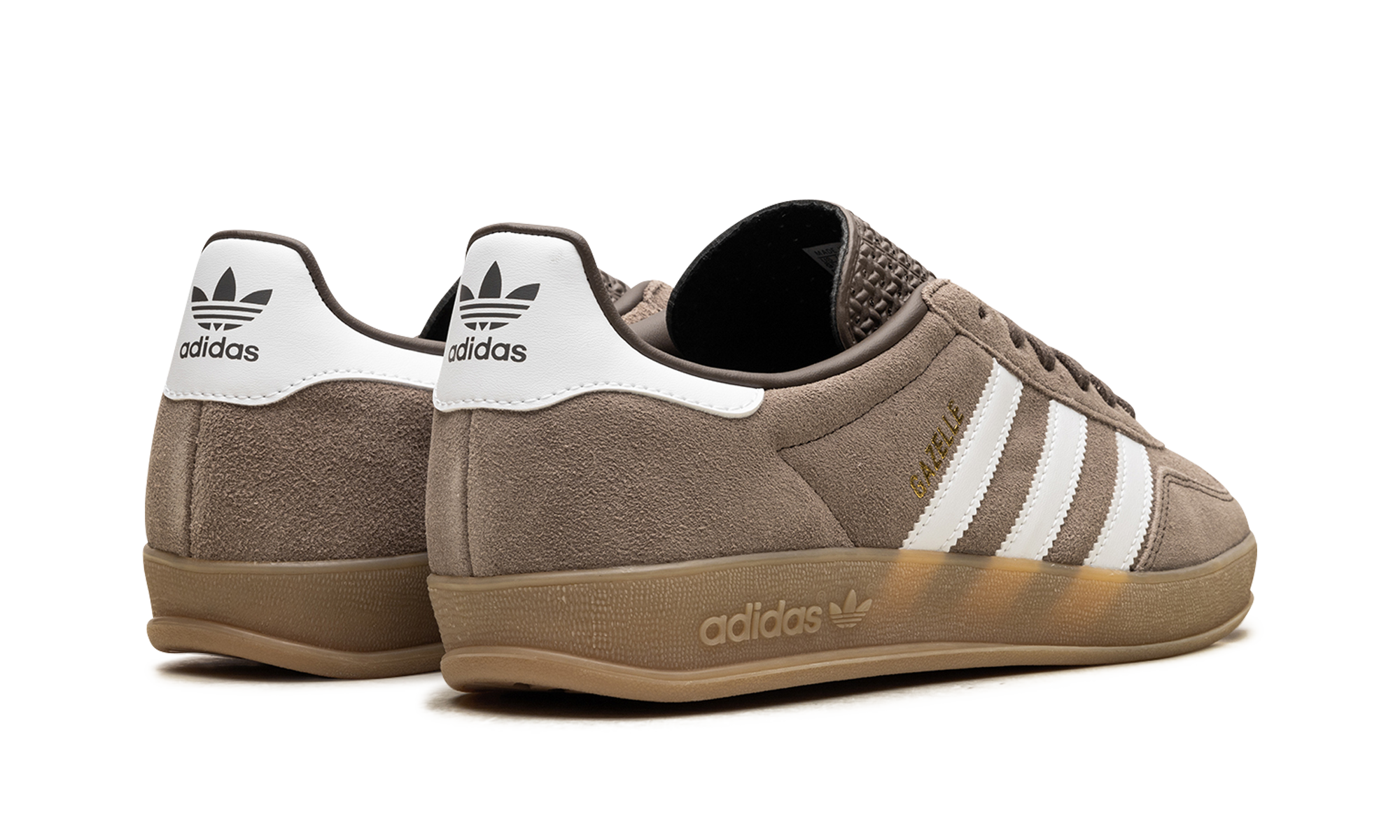 adidas gazelle indoor earth strata white gold metallic+JQ0175+diagnol right behind view