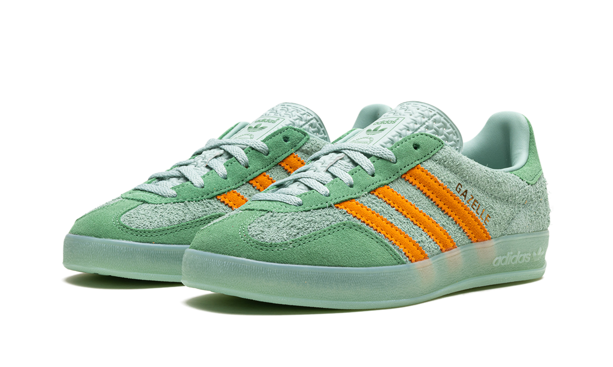 adidas gazelle indoor hazy green crew yellow women s+IG6783+diagnol left view