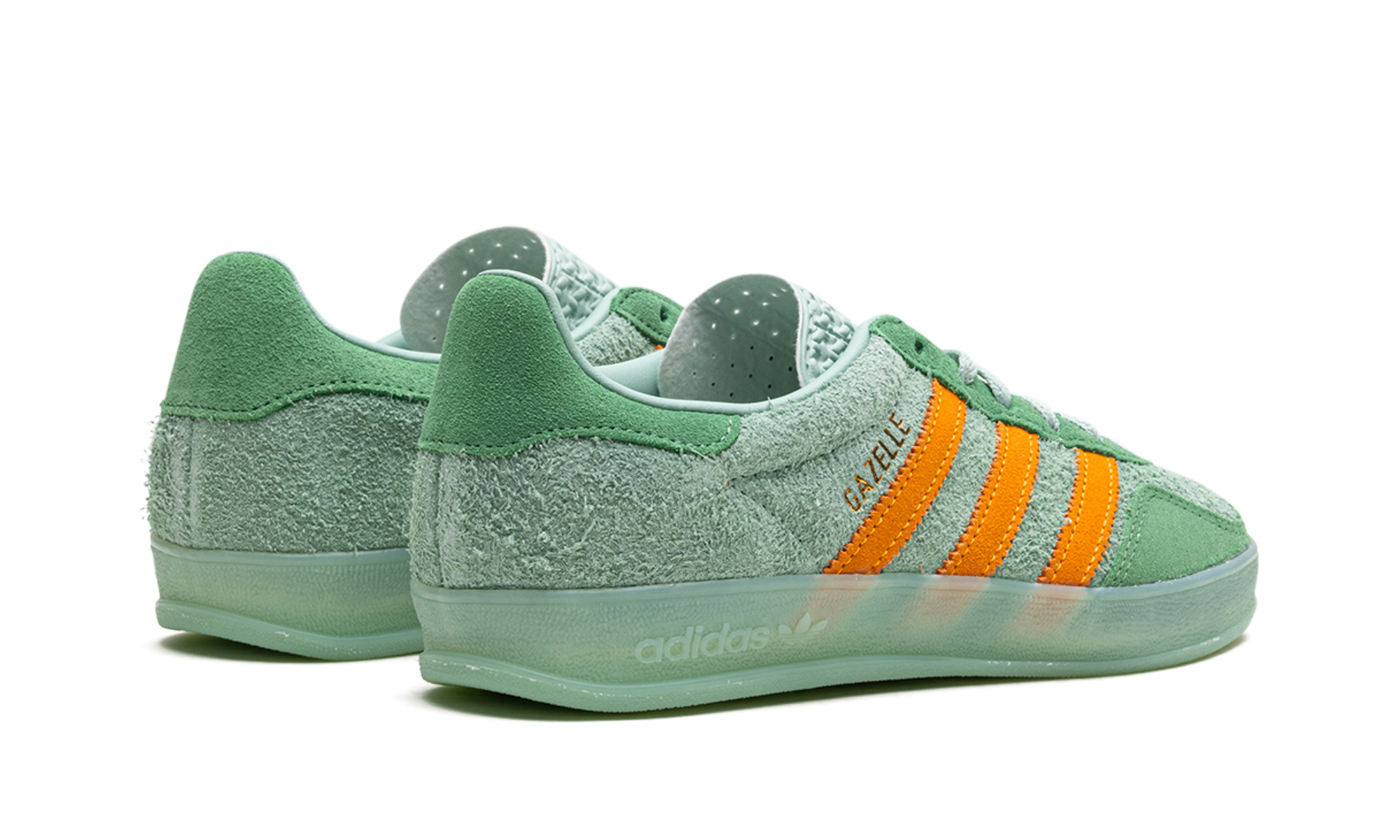 adidas gazelle indoor hazy green crew yellow women s+IG6783+diagnol right behind view