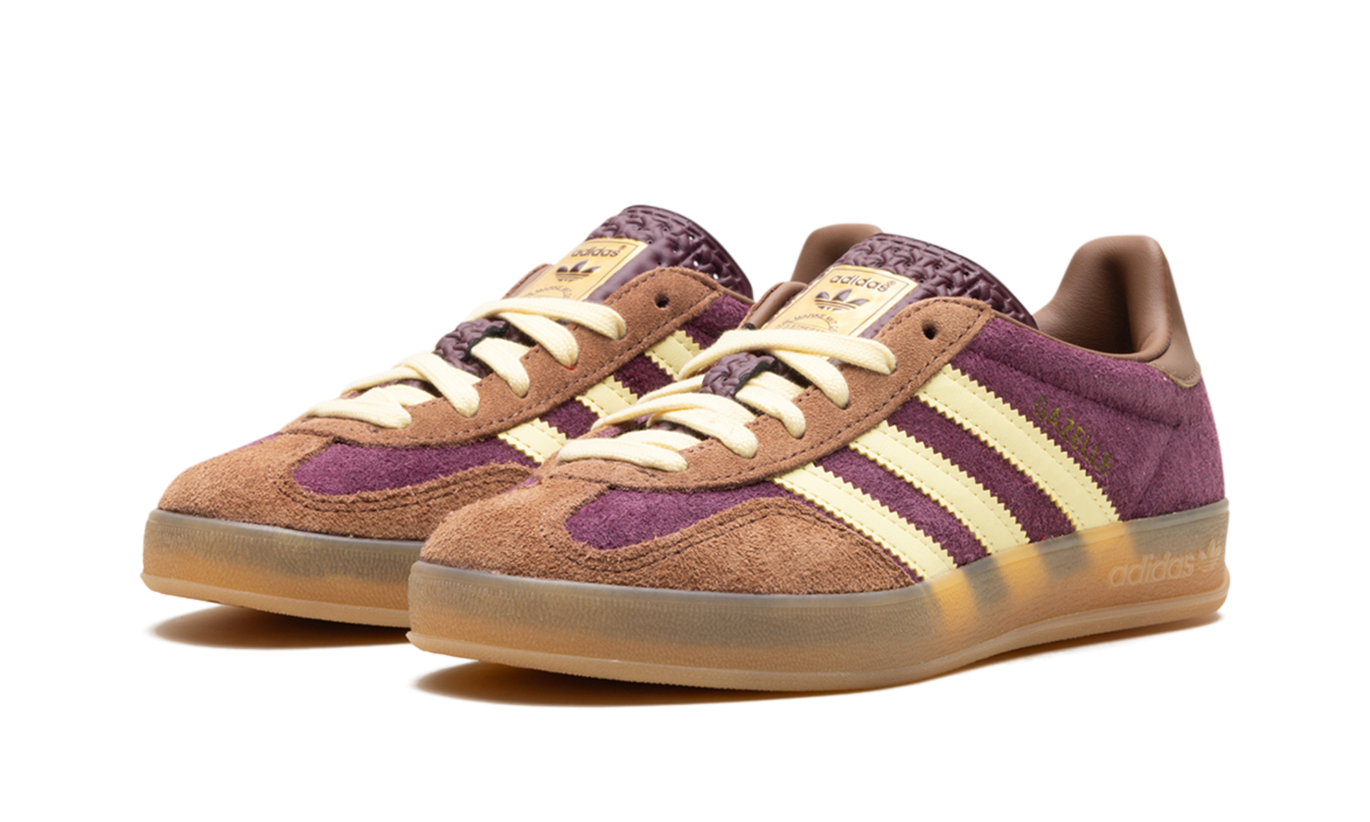 adidas gazelle indoor maroon almost yellow+JI0324+diagnol left view