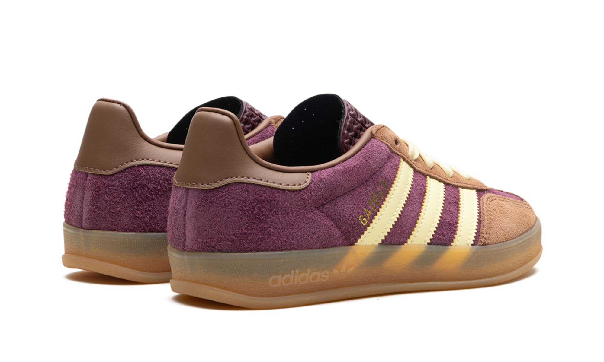 adidas gazelle indoor maroon almost yellow+JI0324+diagnol right behind view