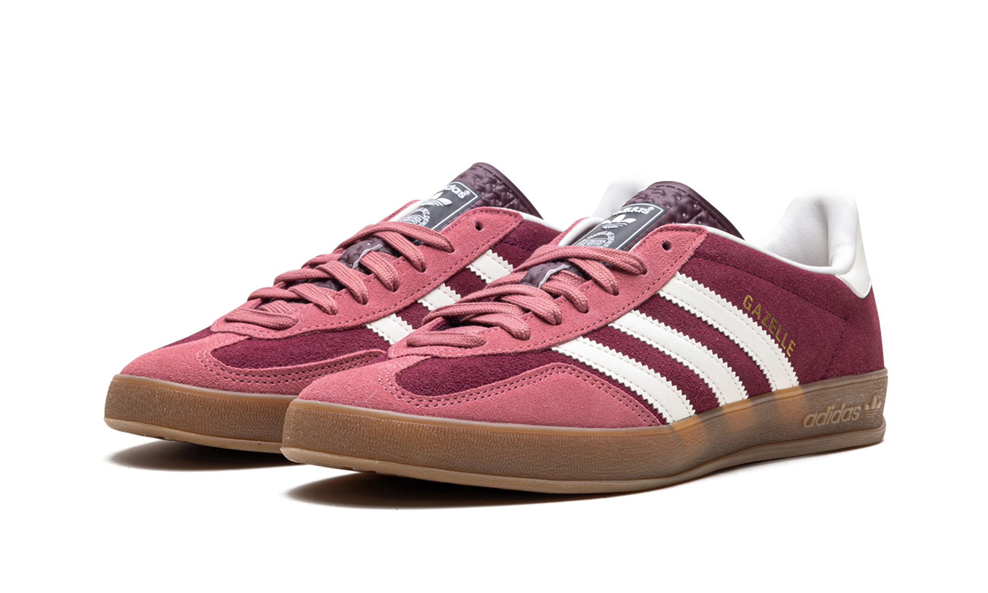 adidas gazelle indoor maroon preloved crimson+IF9647+diagnol left view