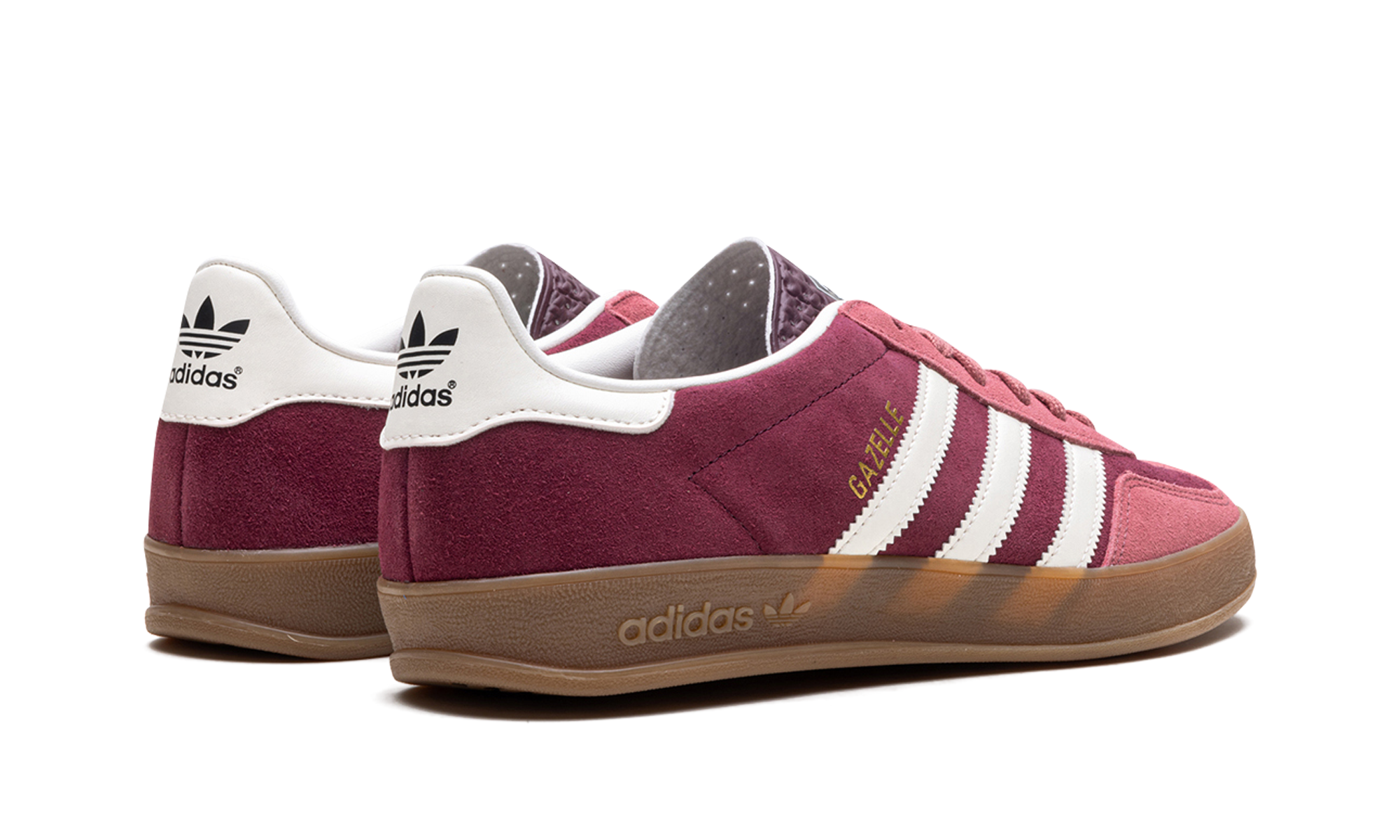adidas gazelle indoor maroon preloved crimson+IF9647+diagnol right behind view