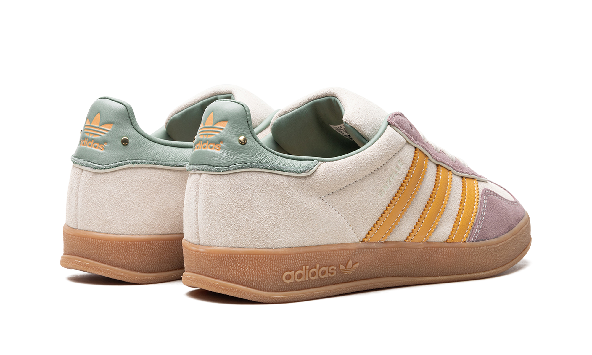 adidas gazelle indoor off white preloved yellow+ID1007+diagnol right behind view