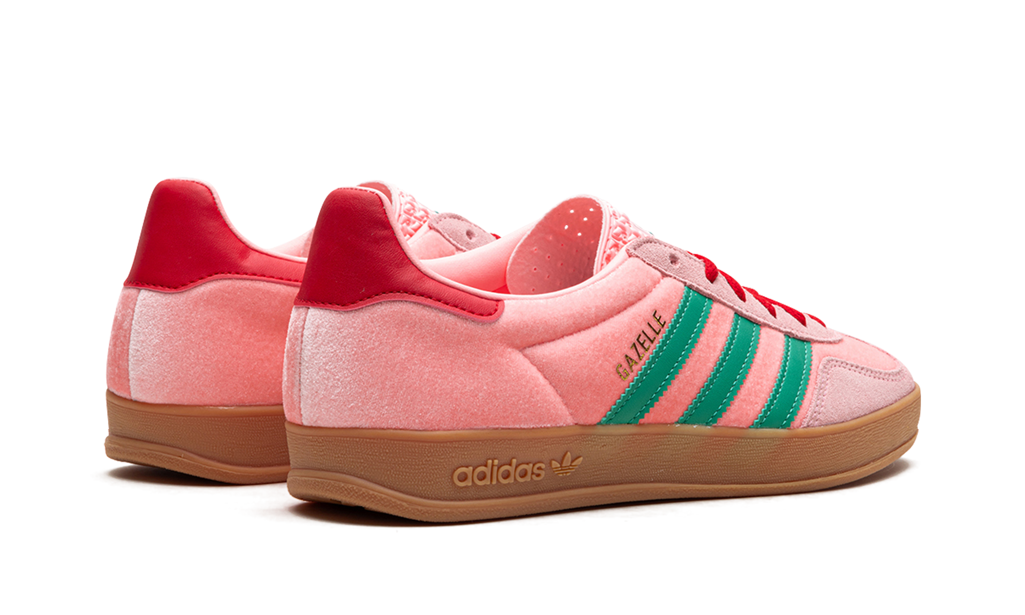 adidas gazelle indoor pink velvet women s+JI2713+diagnol right behind view