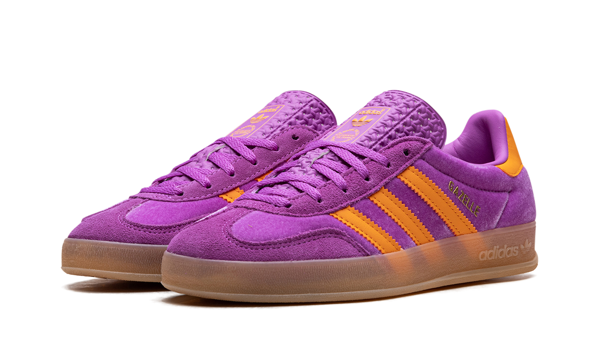 adidas gazelle indoor purple burst velvet women s+IH0277+diagnol left view