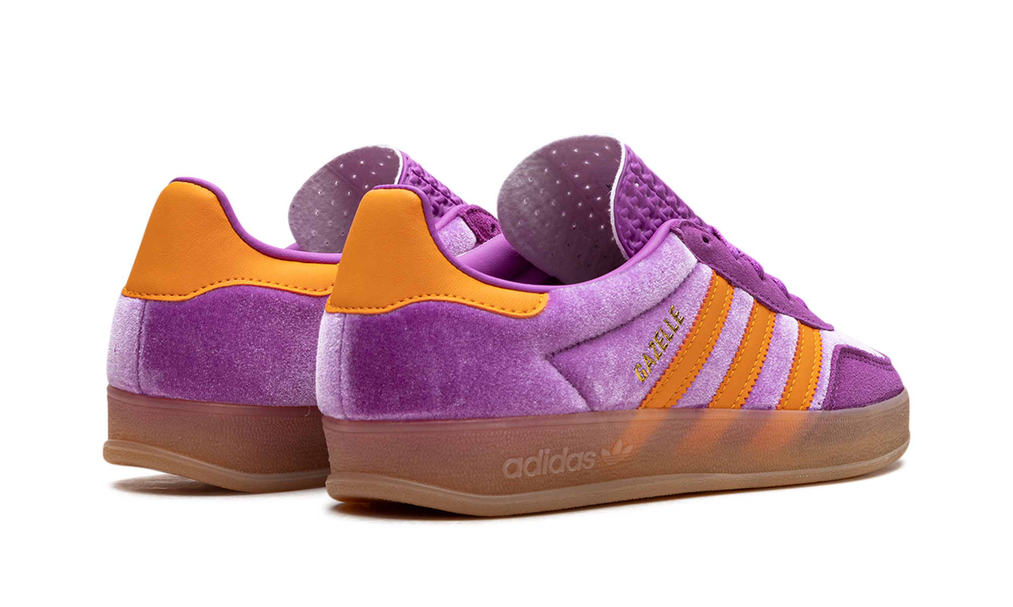 adidas gazelle indoor purple burst velvet women s+IH0277+diagnol right behind view