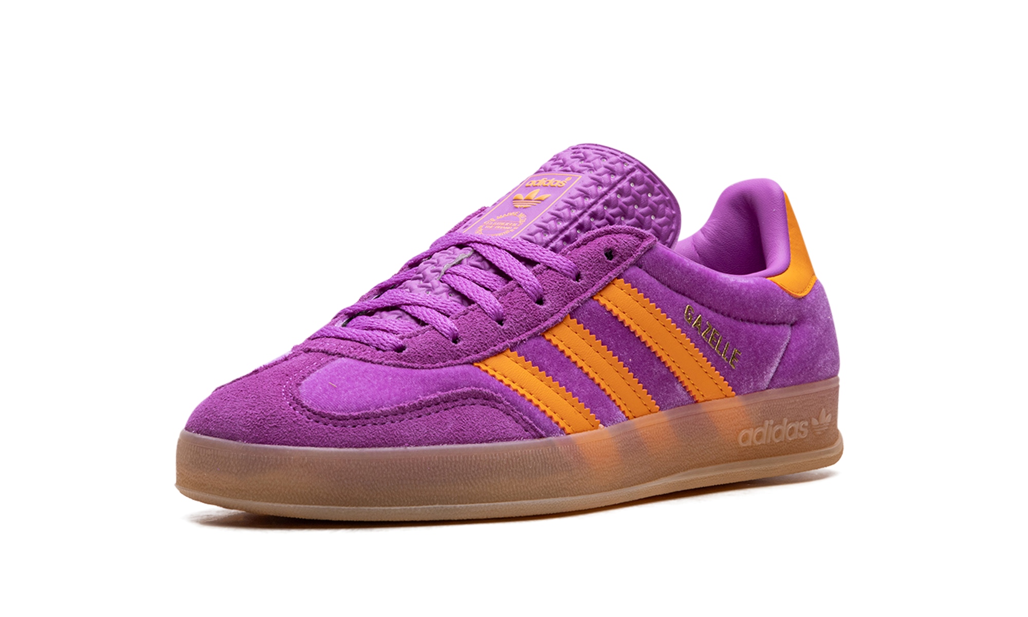adidas gazelle indoor purple burst velvet women s+IH0277+left diagnol single view