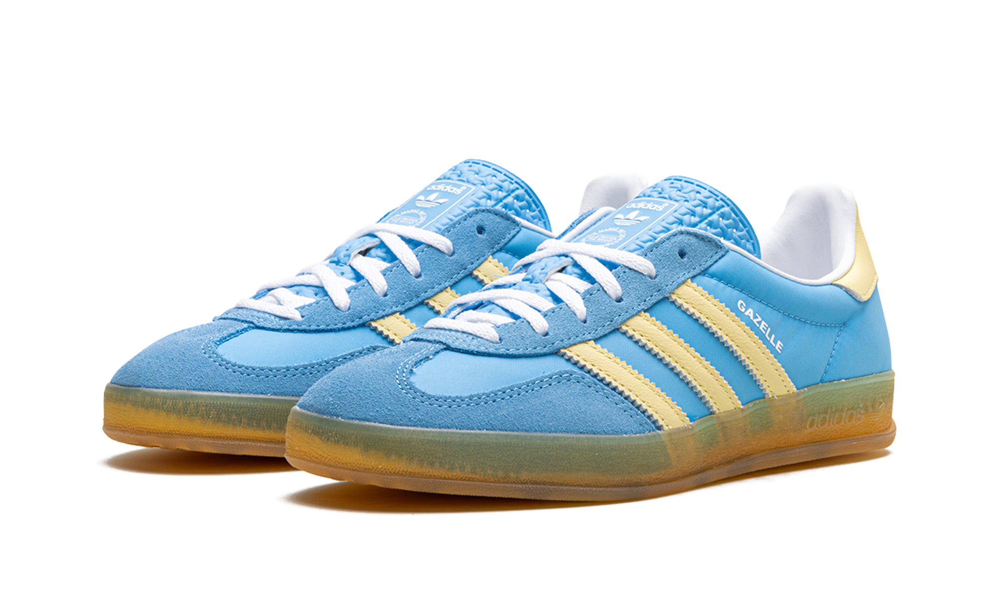 adidas gazelle indoor semi blue burst almost yellow women s+IE2960+diagnol left view